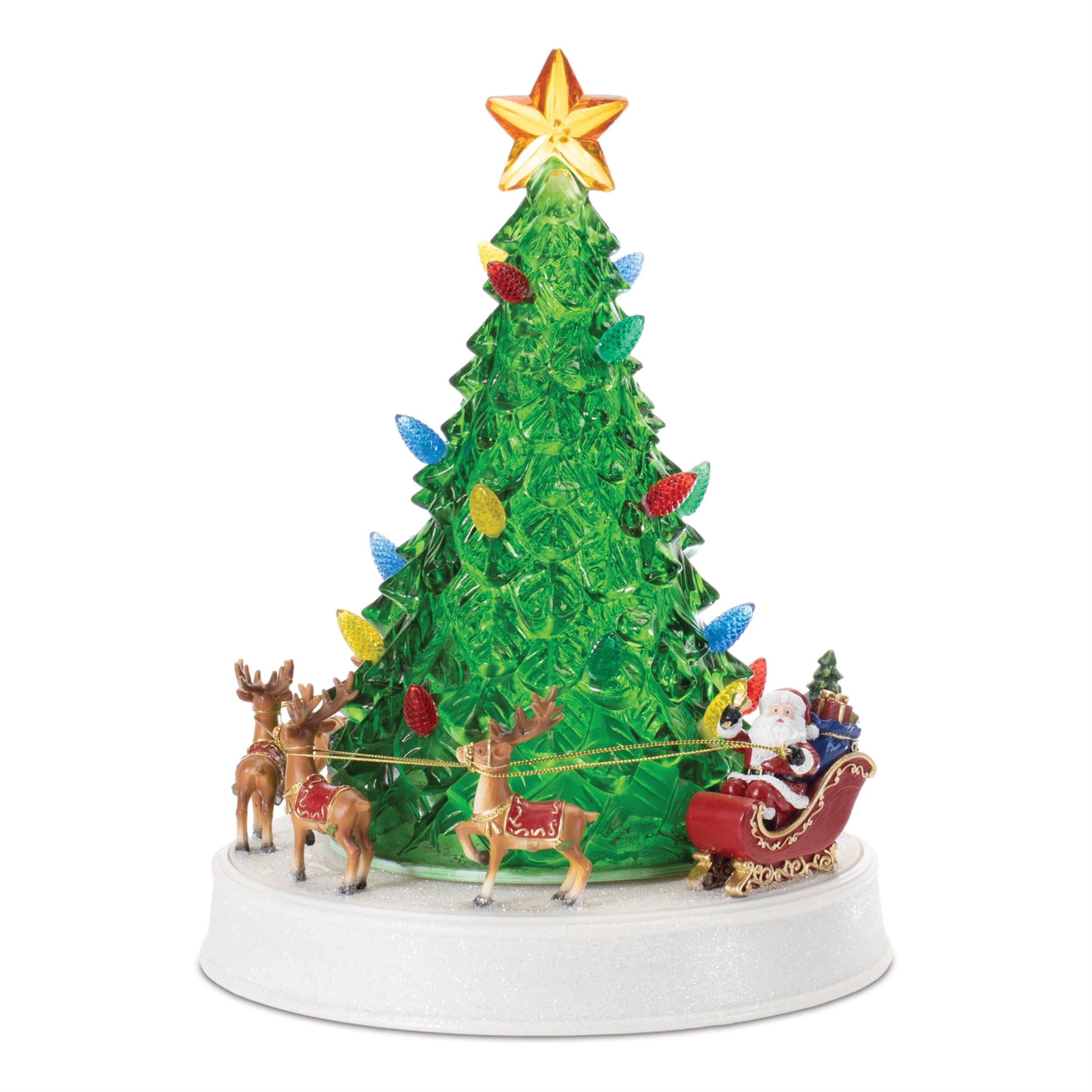 Rotating Musical LED Christmas Tree w/Santa and Sleigh 11”H  3 AA Batteries Not Included/USB