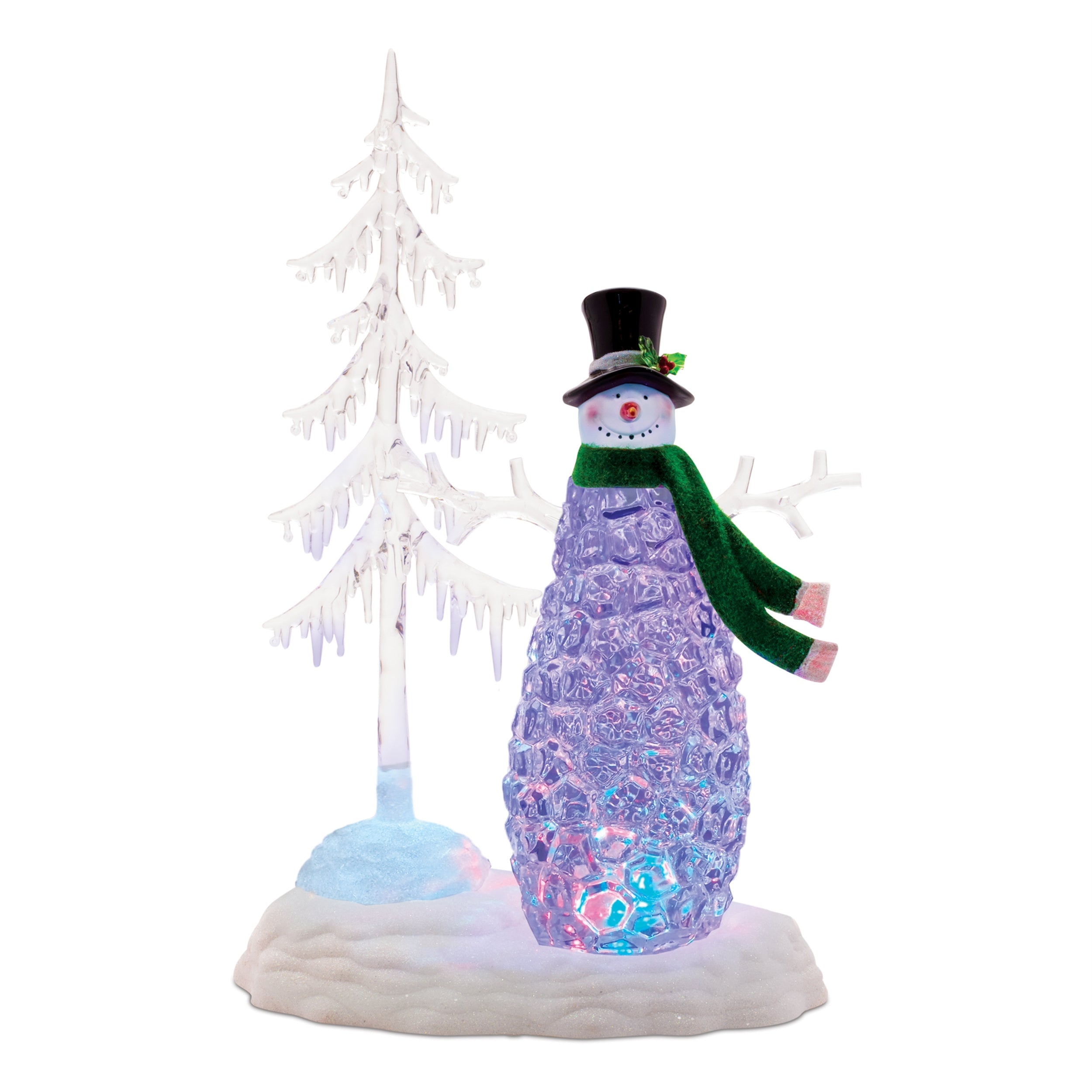 Rotating LED Snowman and Tree 15”H  3 AA Batteries Not Included/USB Cord Included 6 Hr Timer