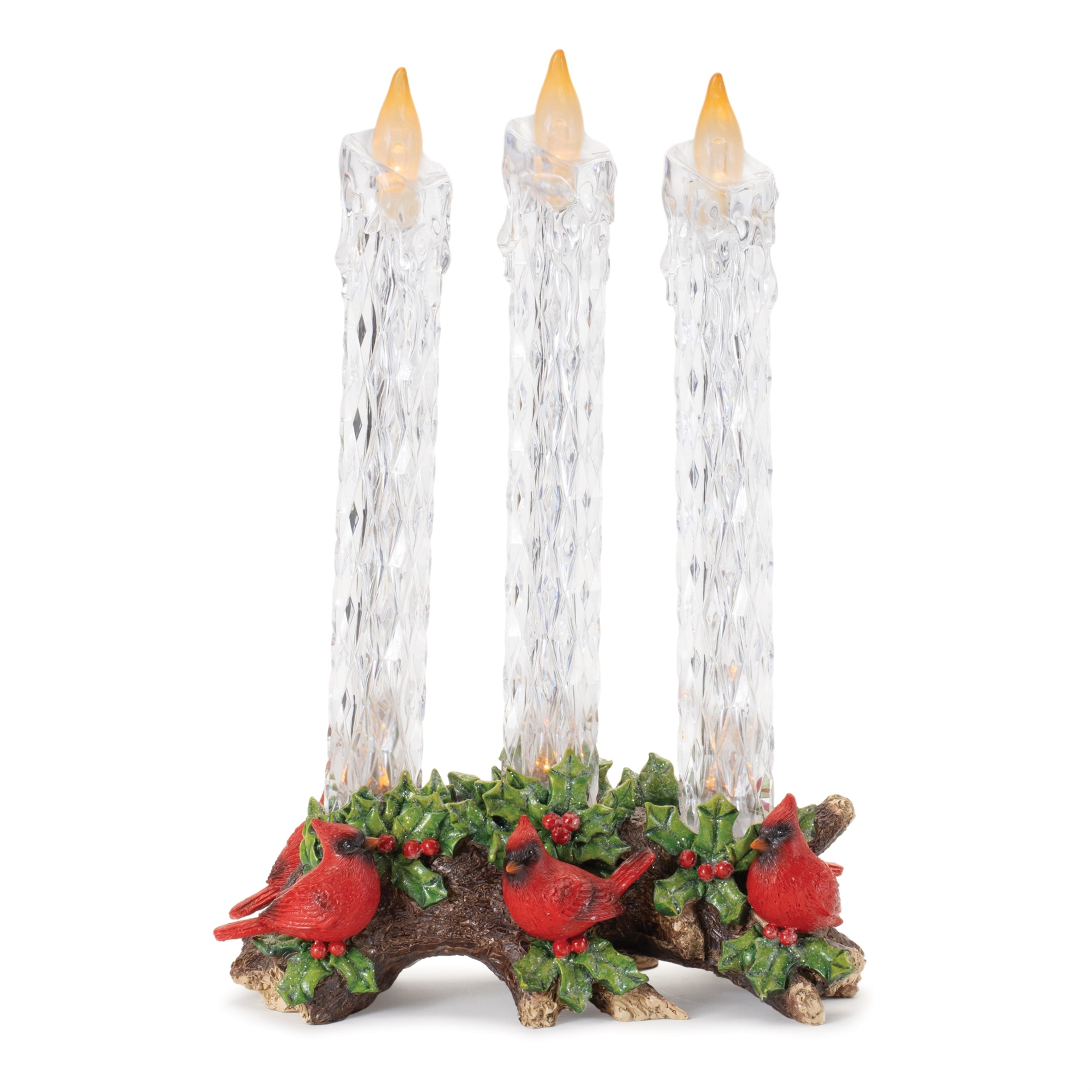 LED Taper Candles w/Cardinals 9"L x 12.5"H  2 AA Batteries Not Included/USB Cord Included 6 H