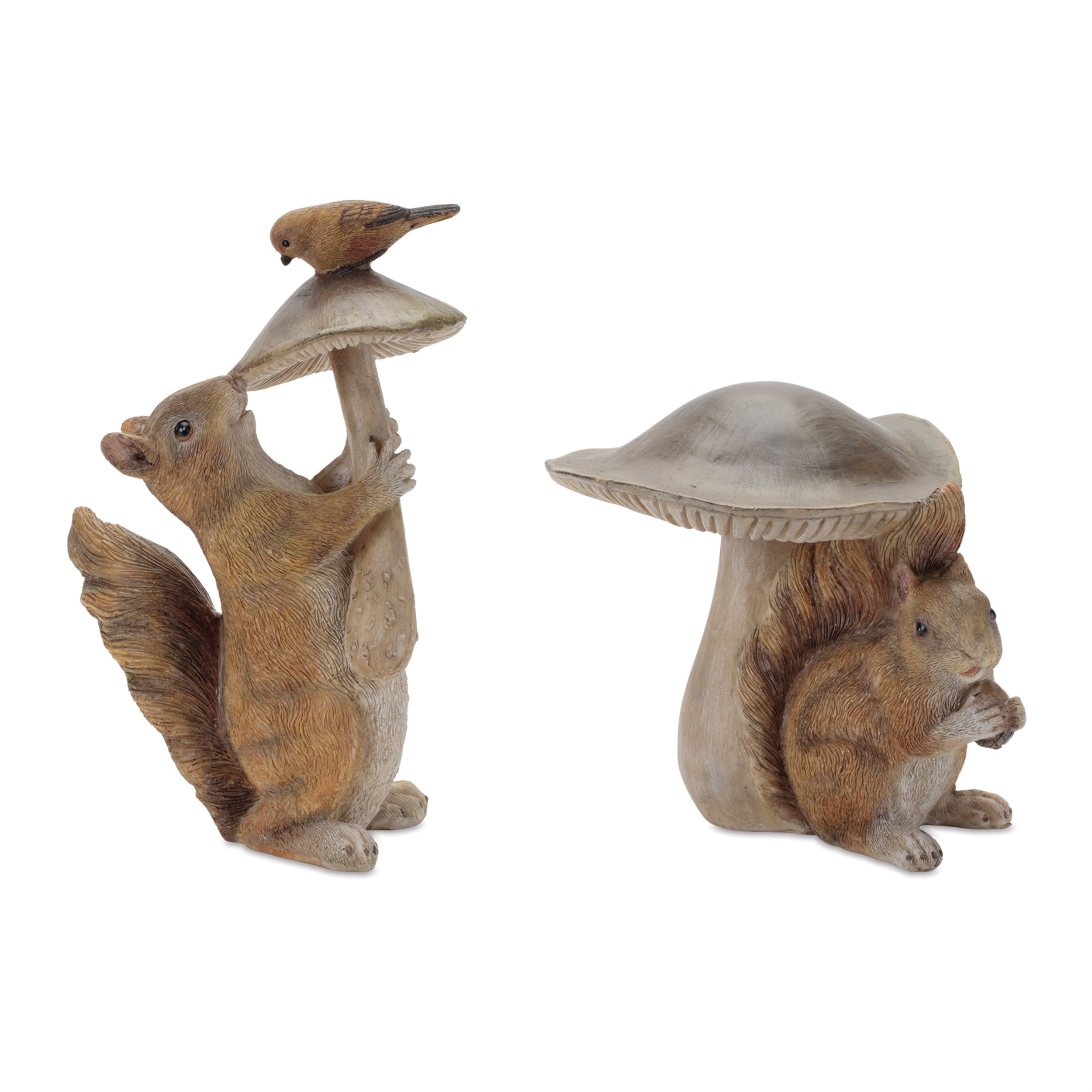 Squirrel w/Mushroom (2 set of) 5"H, 7.5"H Resin
