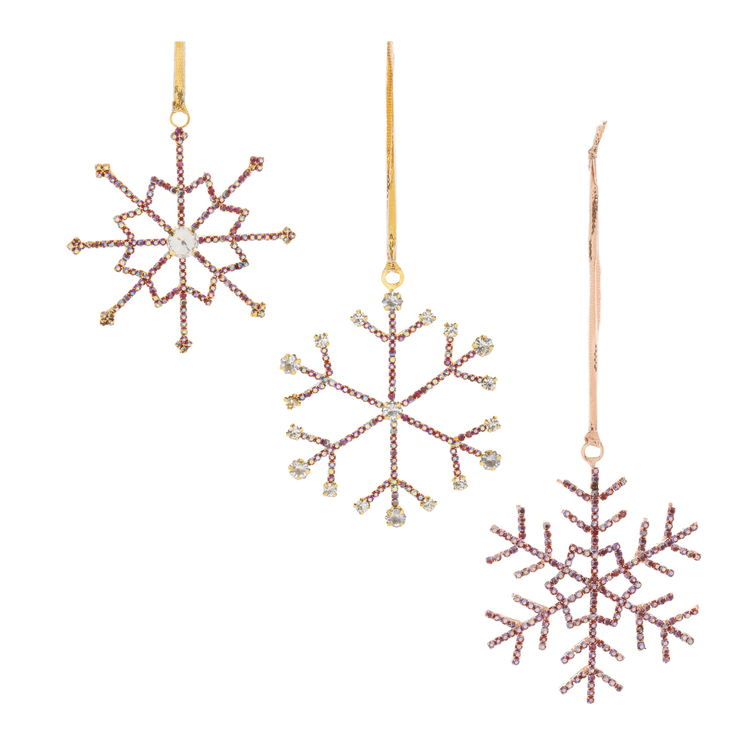 Snowflake Ornament (3 Asst) 3.5”H Iron/Glass Beads