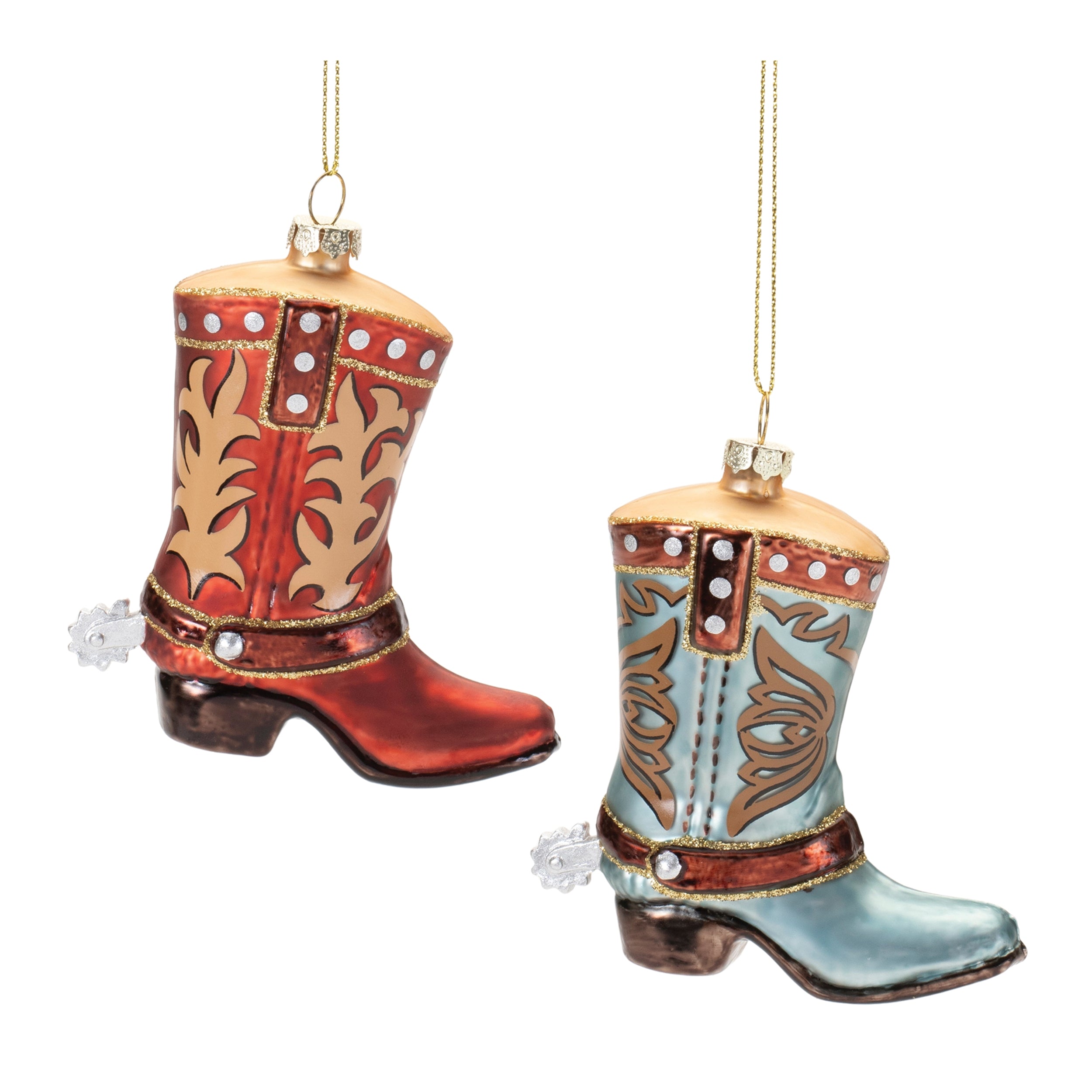 Cowboy Boot Ornament (Set of 6) 4.25"H Glass