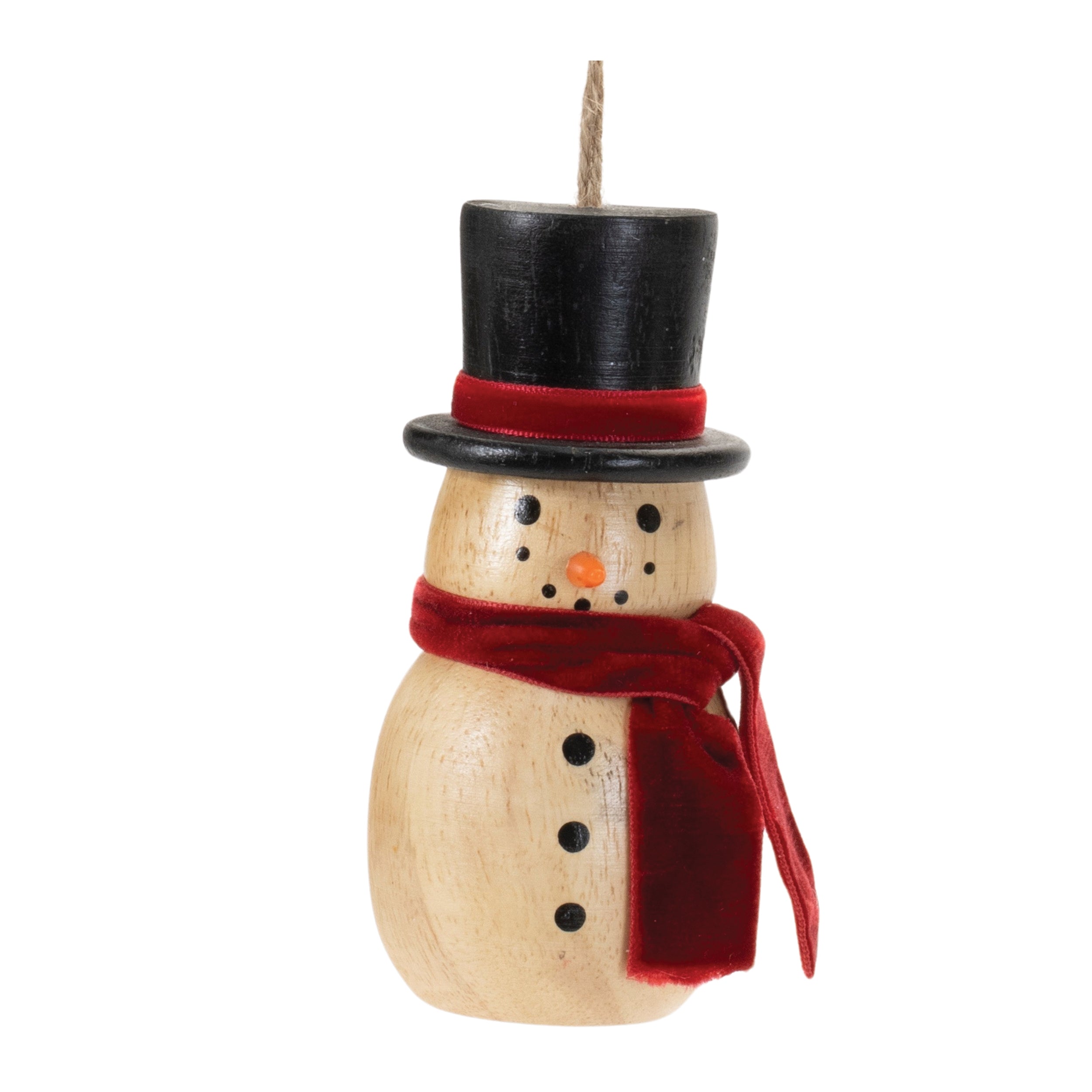 Snowman Ornament 4”H Wood/Fabric