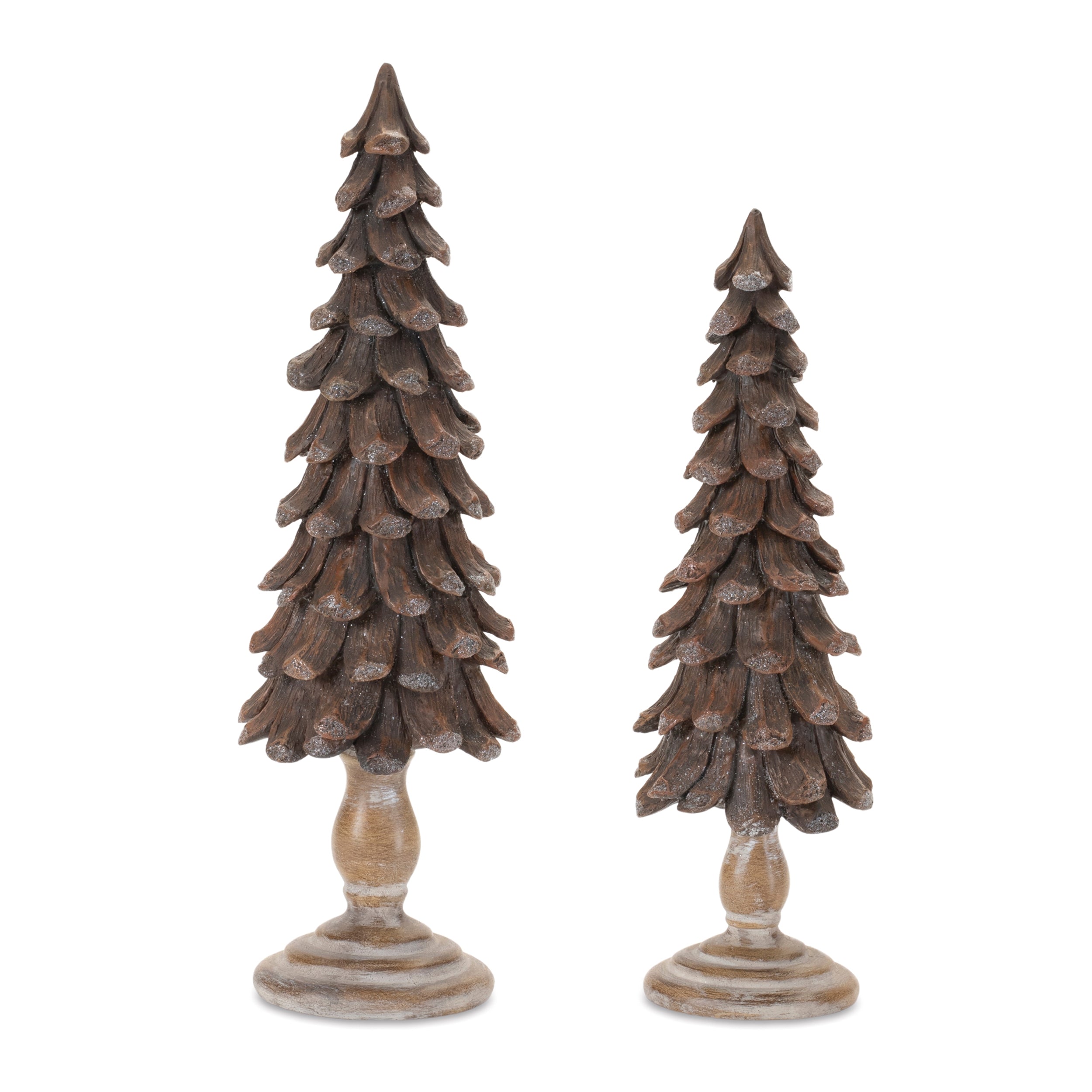 Pine Cone Tree on Base (Set of 2) 11.5"H, 13.5"H Resin