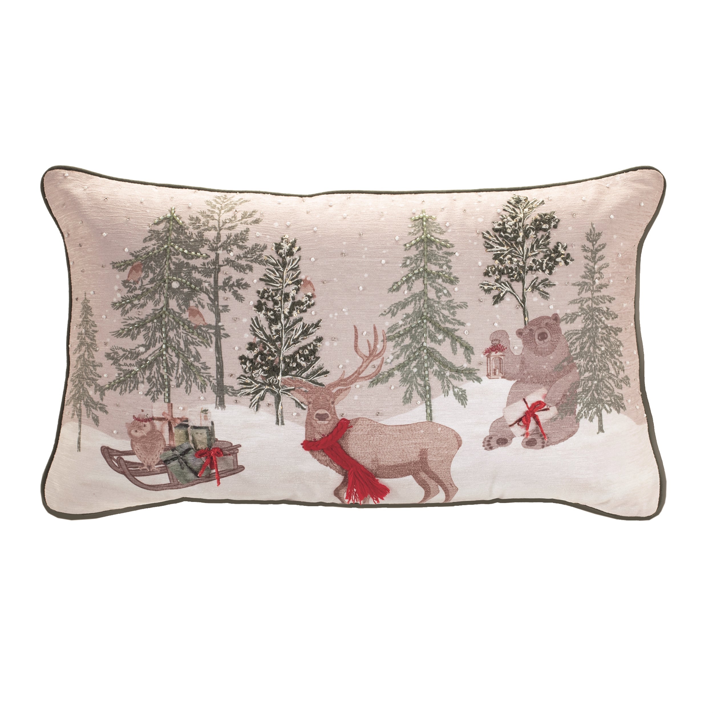 Forest Animals w/Sleigh Pillow 24"L x 14"H Polyester