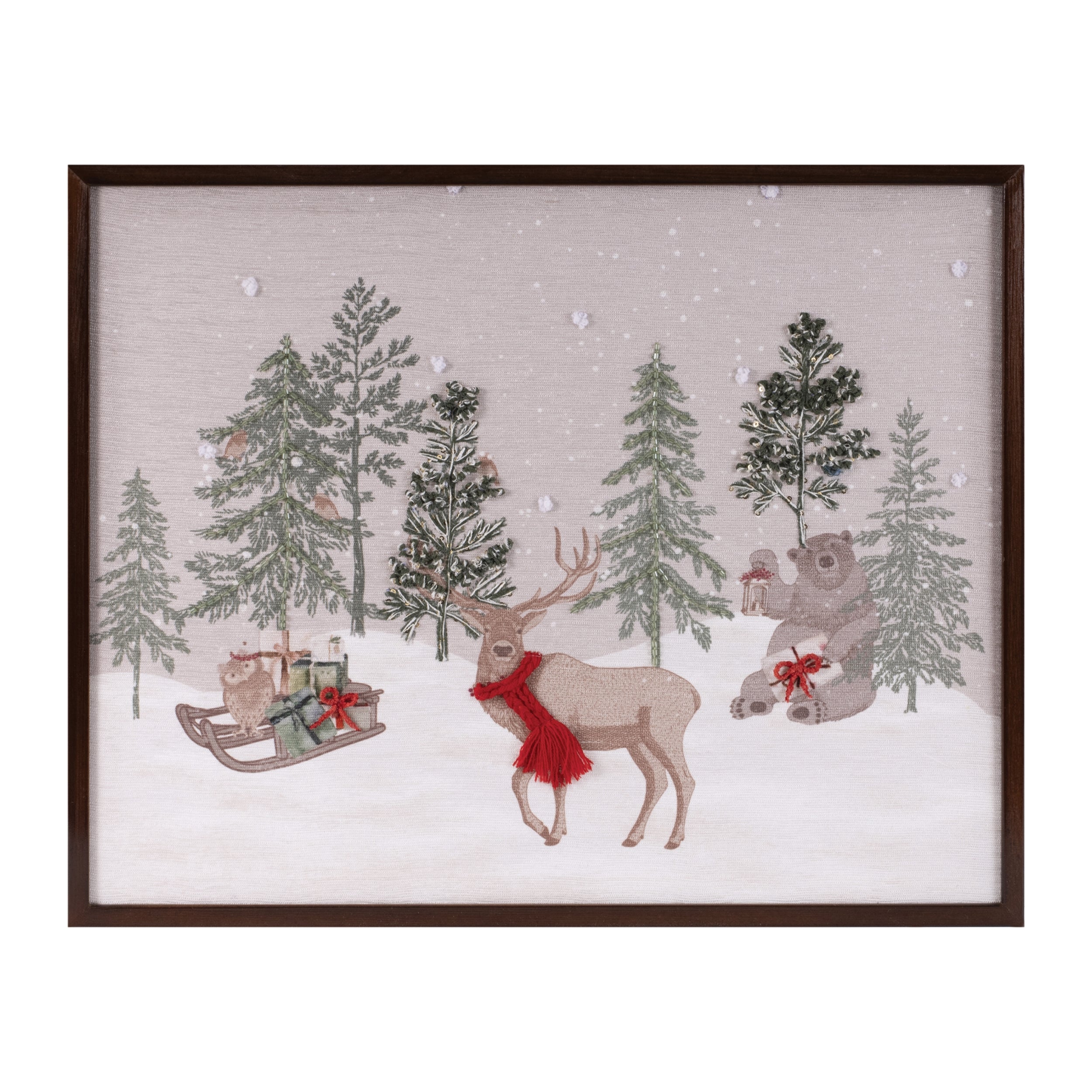 Forest Animals w/Sleigh Print 20"L x 16"H Polyester/Wood