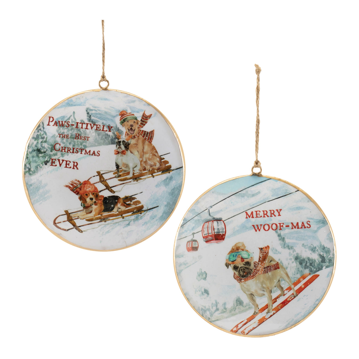 Sled and Ski Dogs Disc Ornament (Set of 6)