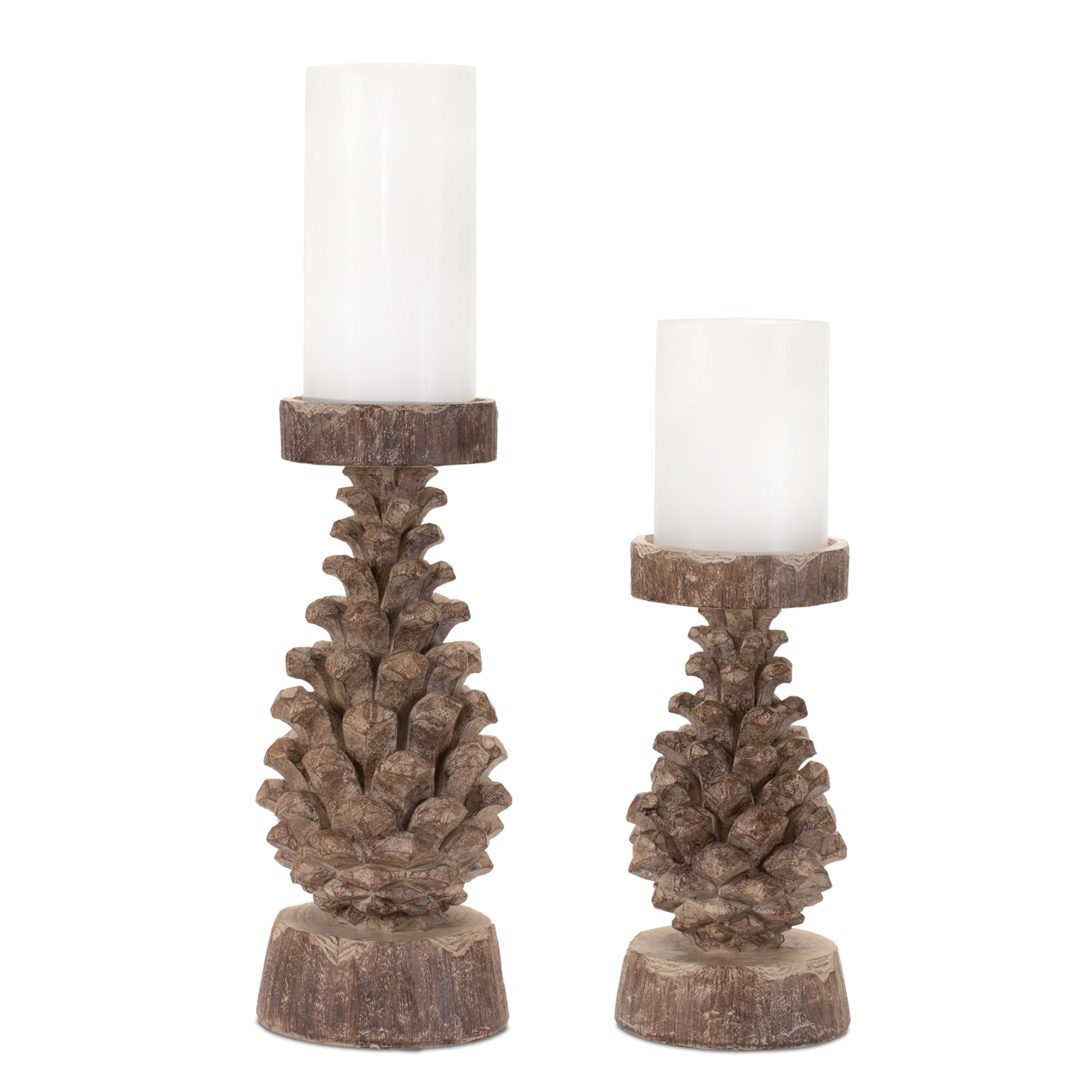 Pine Cone Candle Holder (Set of 2) 8"H, 10"H Resin