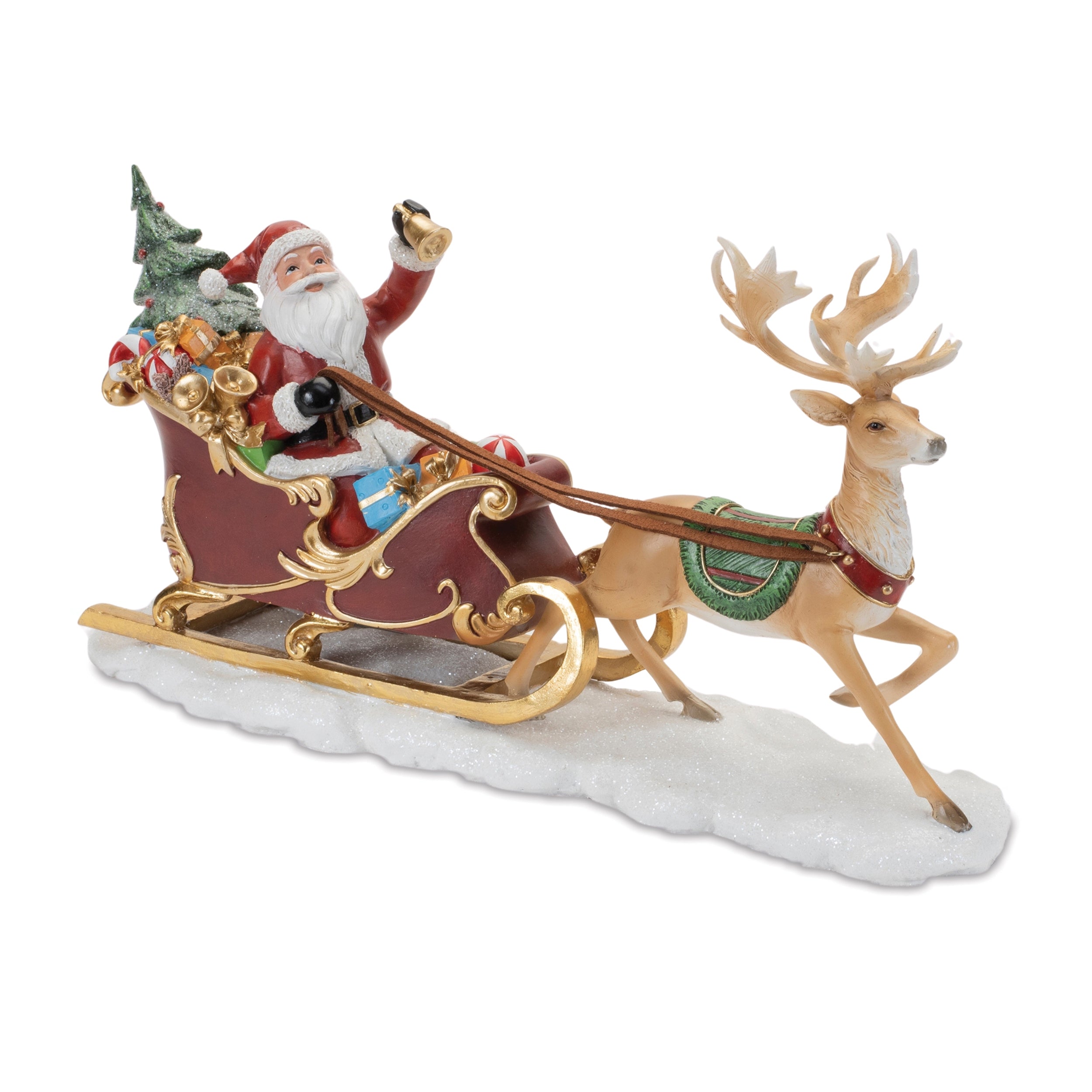 Santa w/Sleigh and Deer 15"L x 8"H Resin