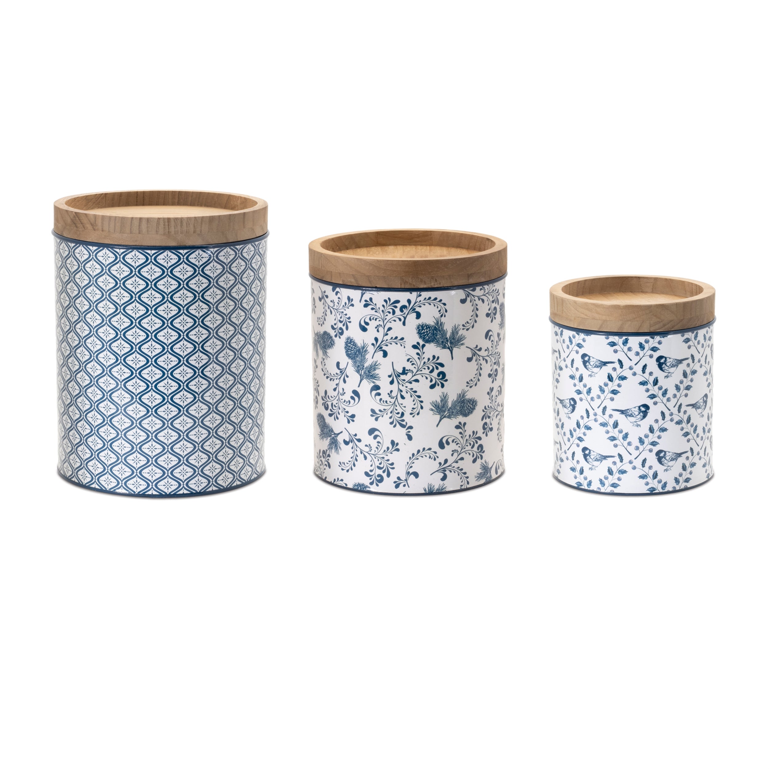 Canister (Set of 3) 6"D x 6.75"H, 7"D x 8.5"H, 8"D x 10"H Iron/Wood