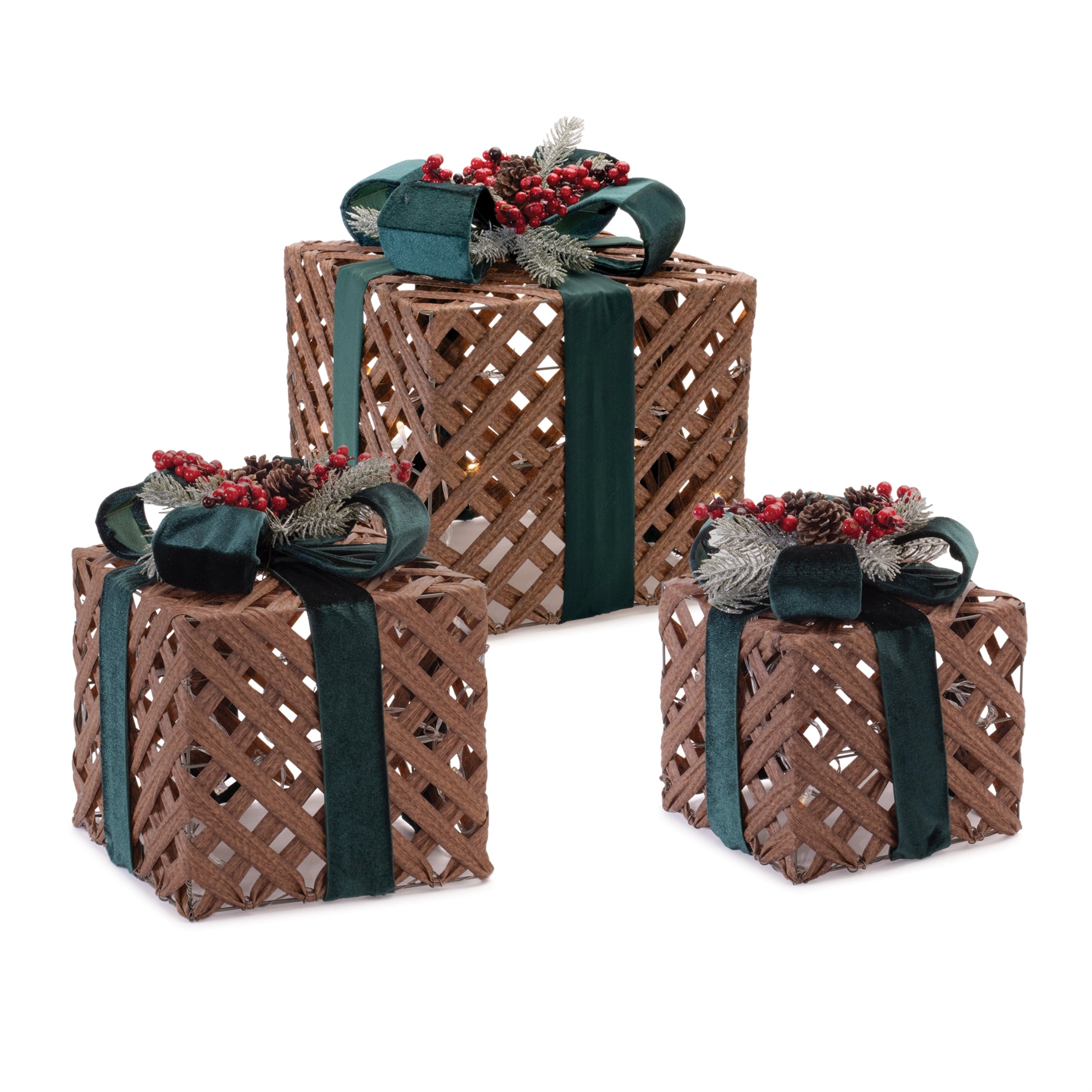LED Package (Set of 3) 7.5"H, 10.5"H, 13"H Plastic/Velvet 3 AA Batteries Not Included
