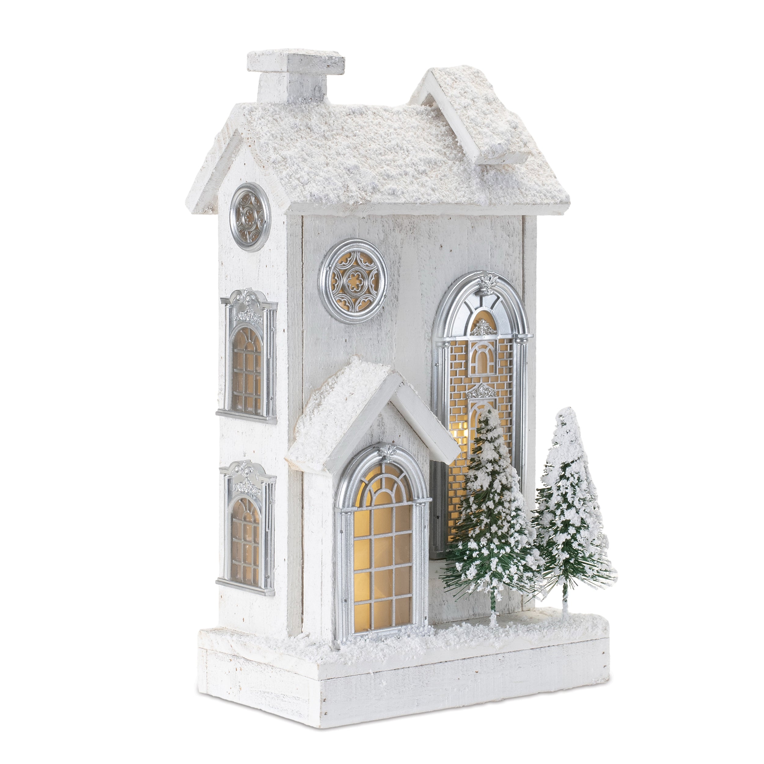 LED House 8.75"L x 15"H Wood 3 AA Batteries Not Included/USB Cord Included