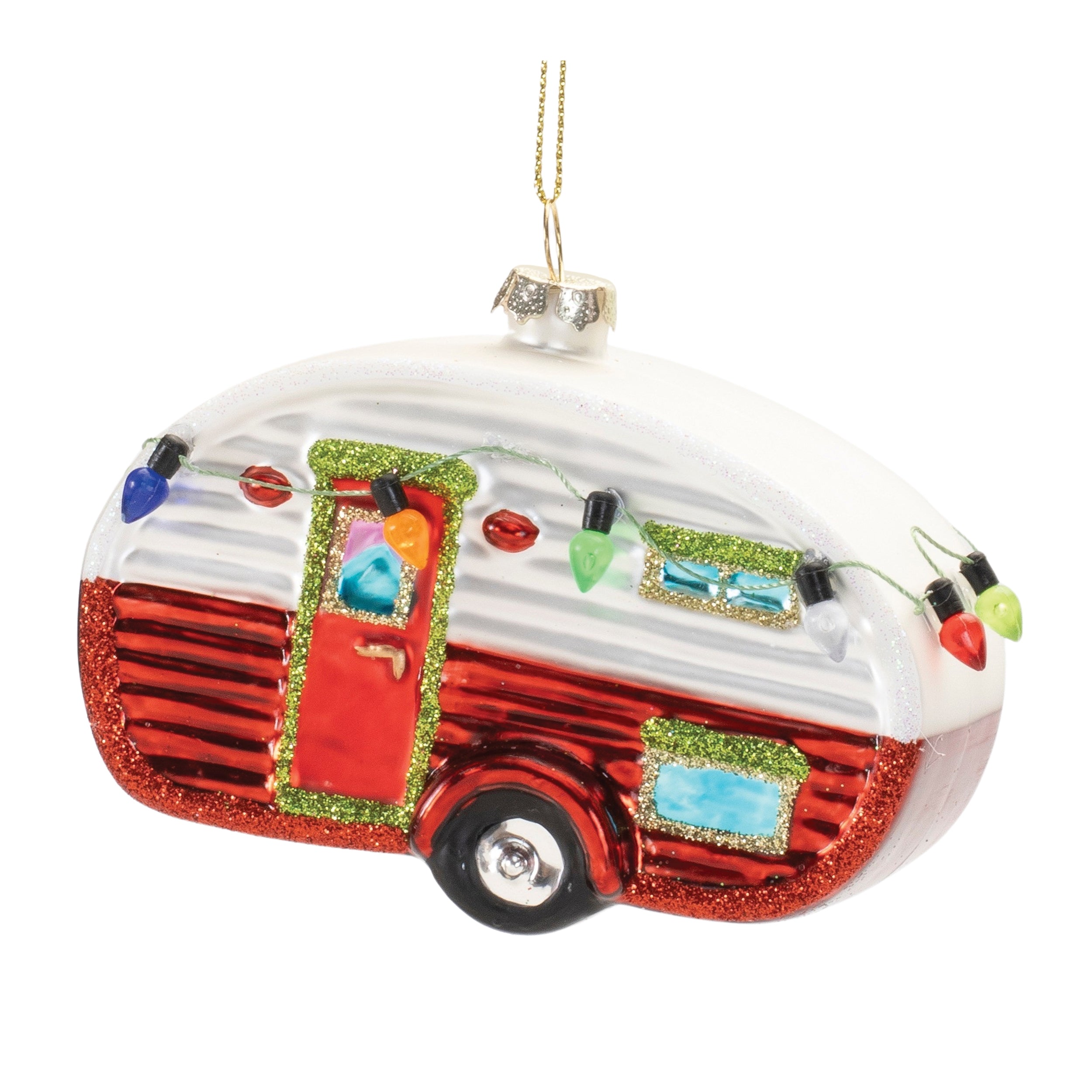 Camper Ornament 3”H Glass