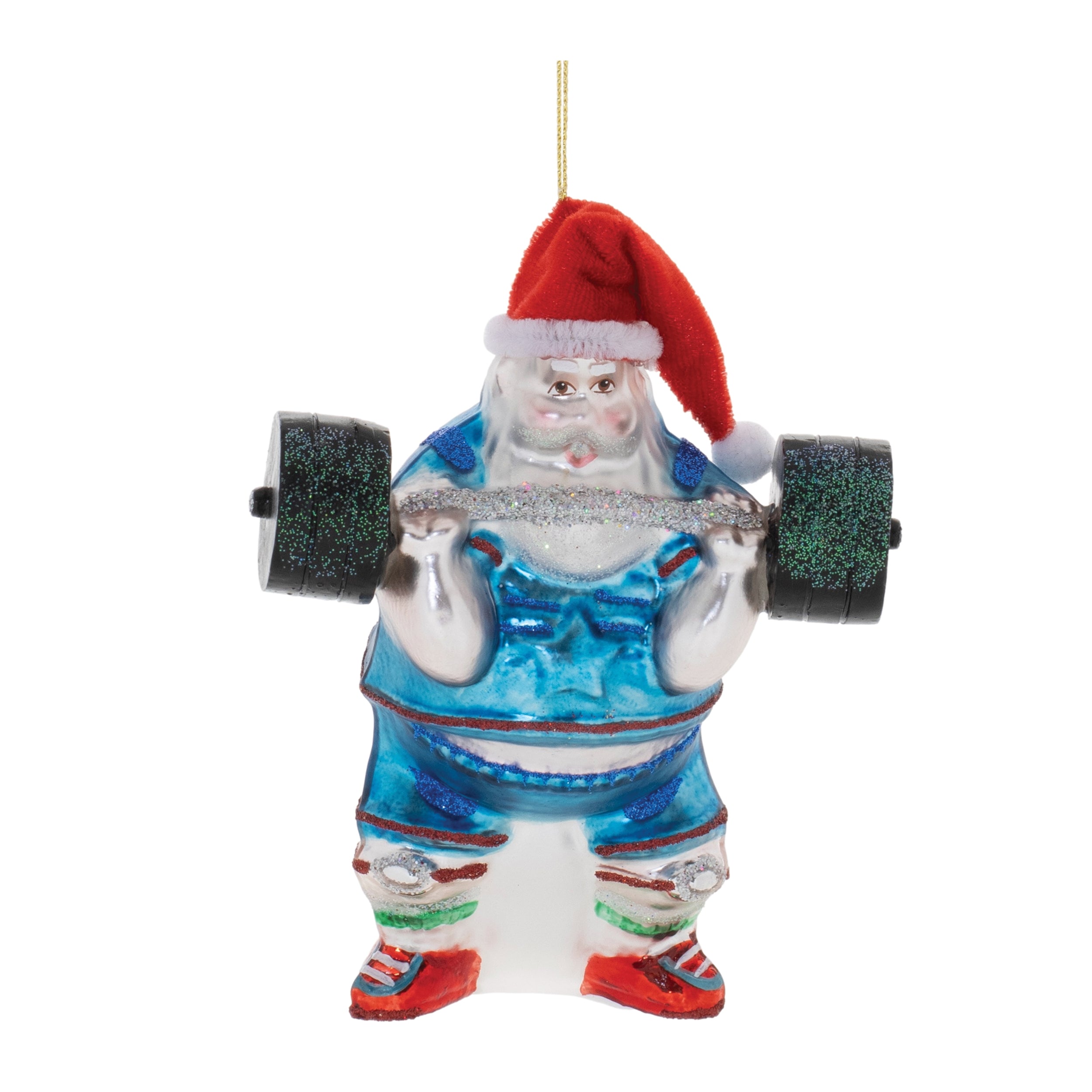 Weight Lifter Santa 5”H Glass