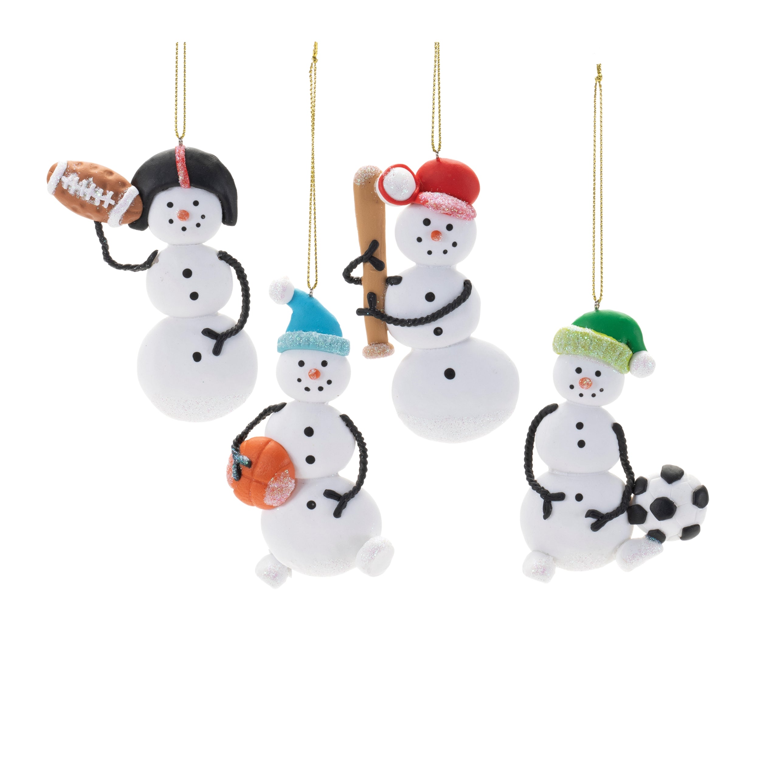 Snowman Sport Ornament (4 Asst) 4”H Clay Dough