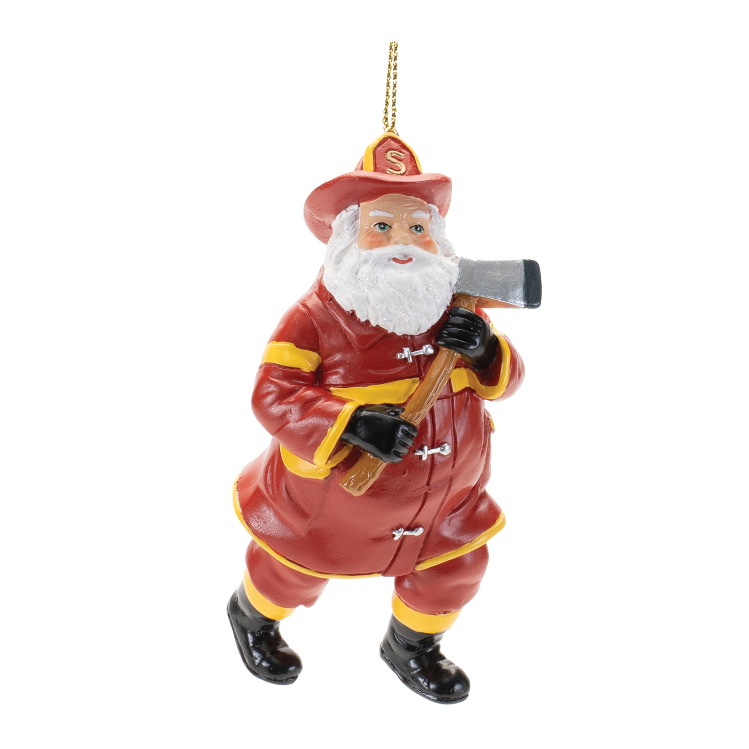 Fireman Santa Ornament 4”H Resin