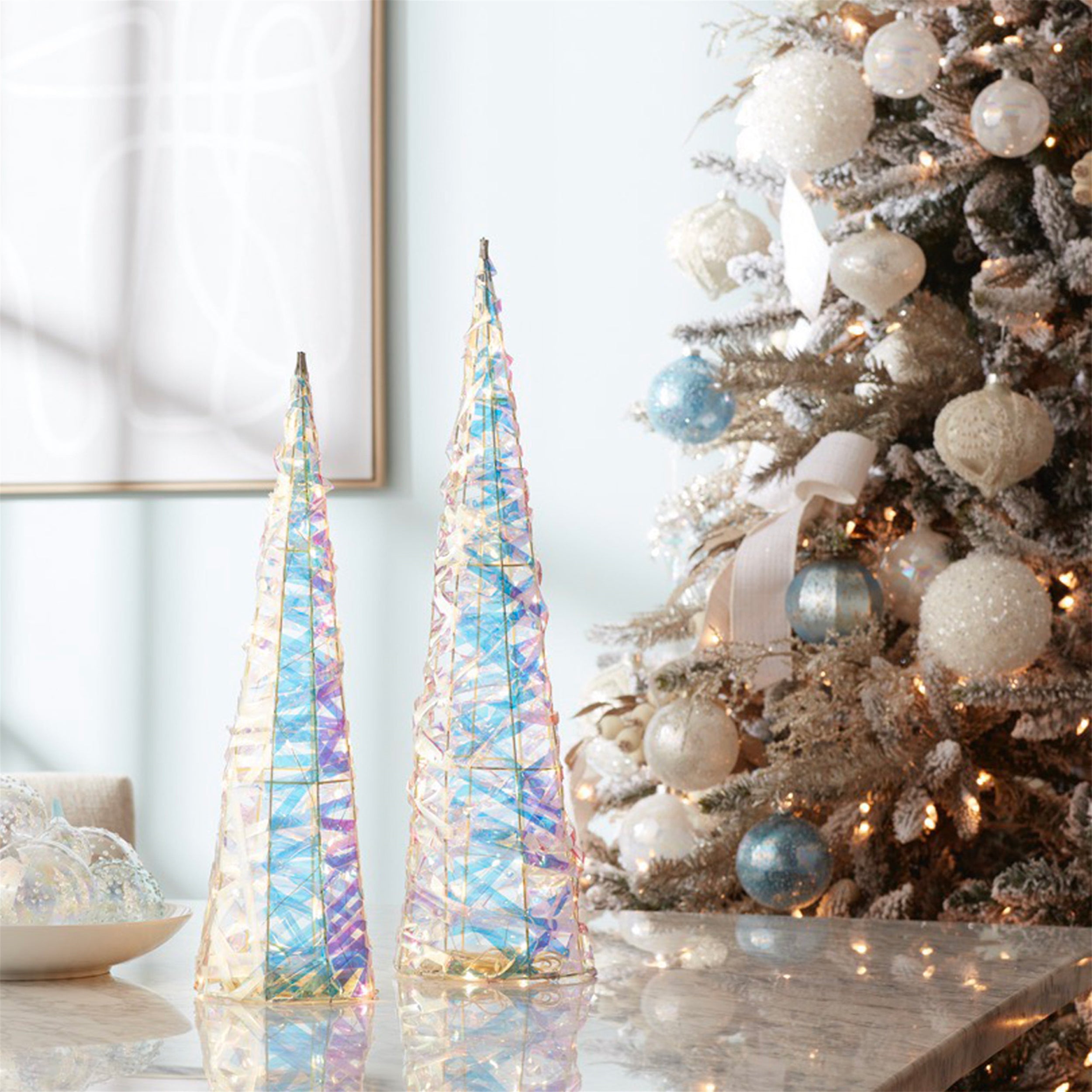 LED Tree Form (Set of 2) 19.5"H, 23.5"H PVC/Wire Plastic 3 AA Batteries Not Included/USB Cord Included