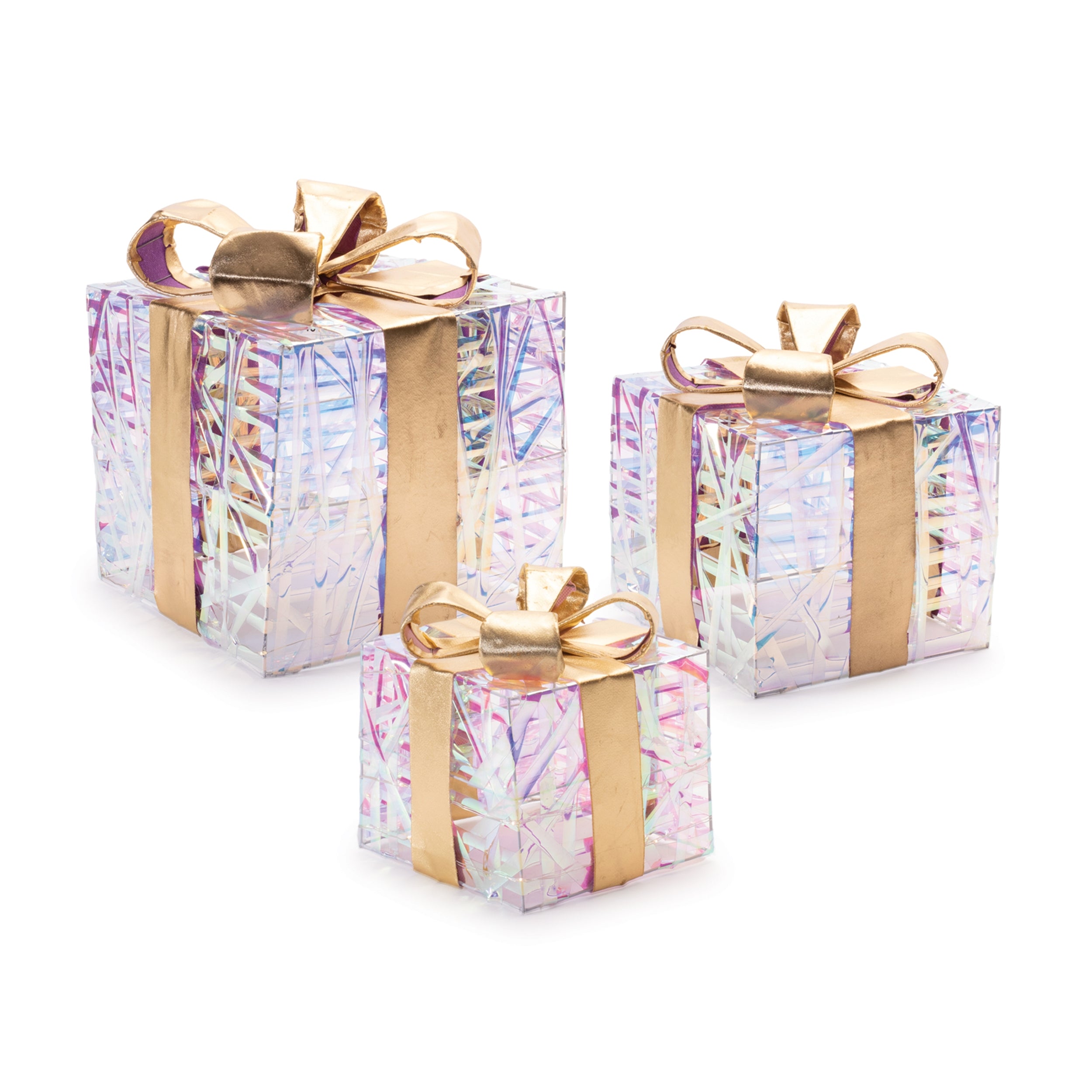 LED Package (Set of 3) 6"SQ x 6.5"H, 8"SQ x 9"H, 10"SQ x 11.5"H PVC/Wire 3 AA Batteries Not Included