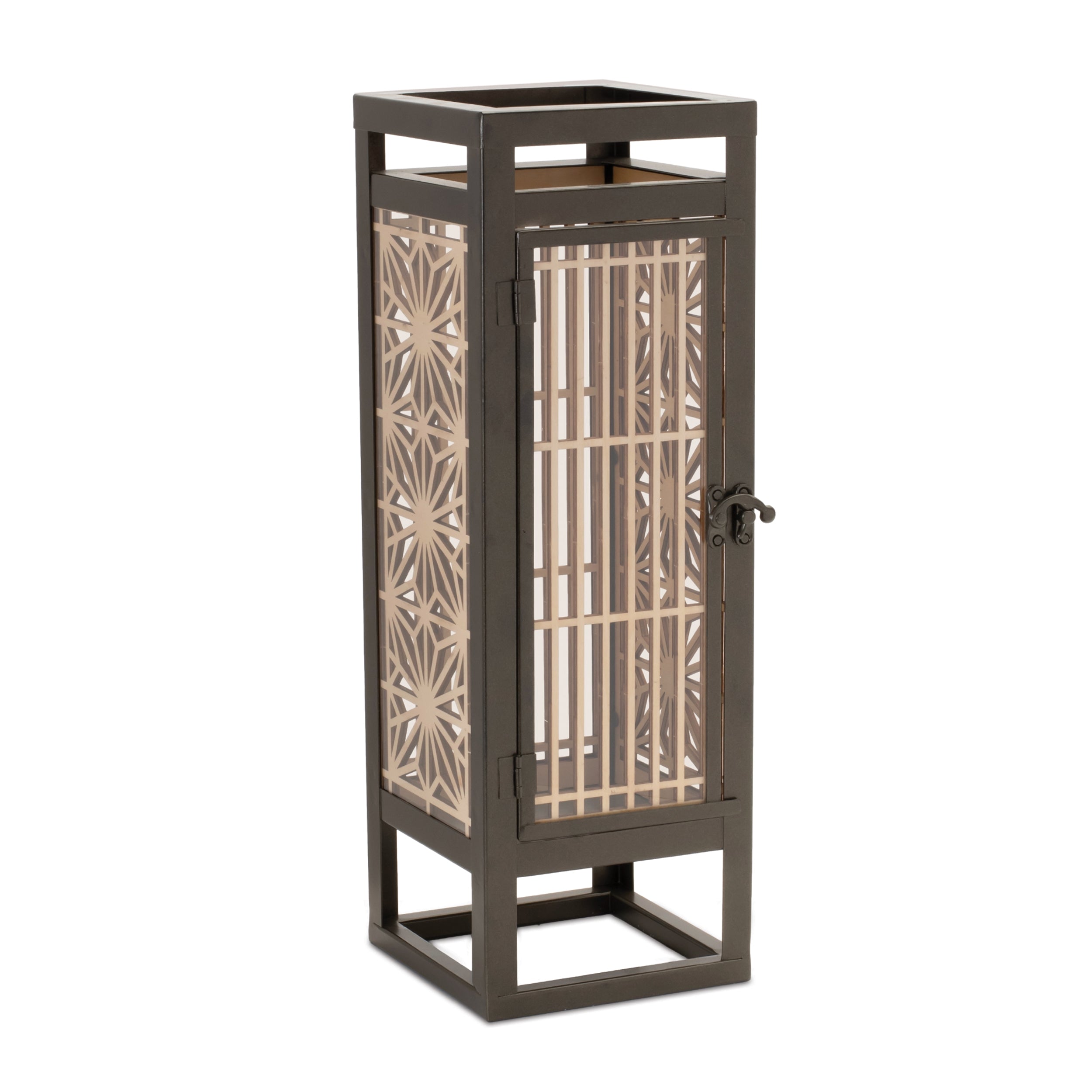 Candle Holder 5"SQ x 15"H Iron/Wood
