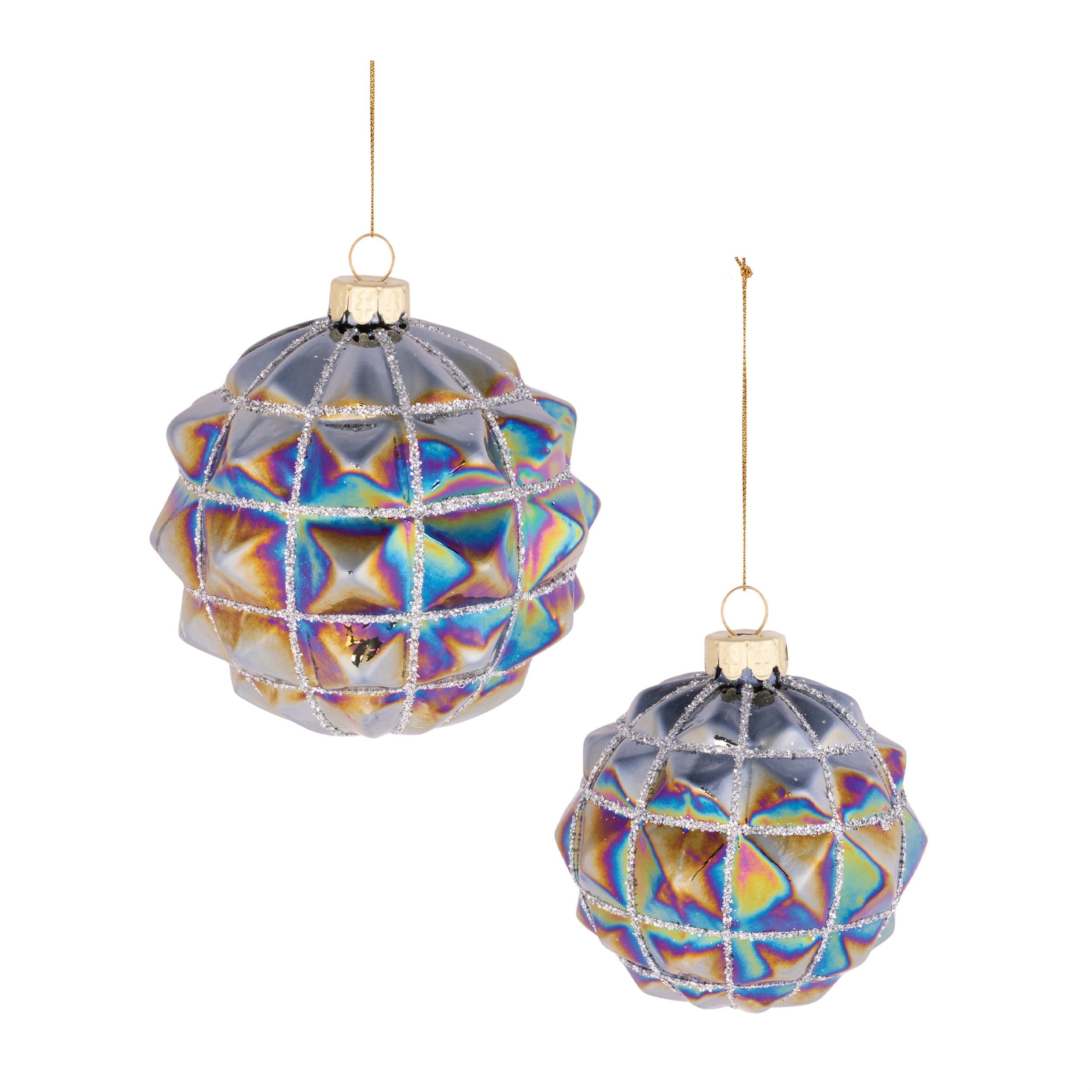Ball Ornament (Set of 2) 3"D, 4"D Glass