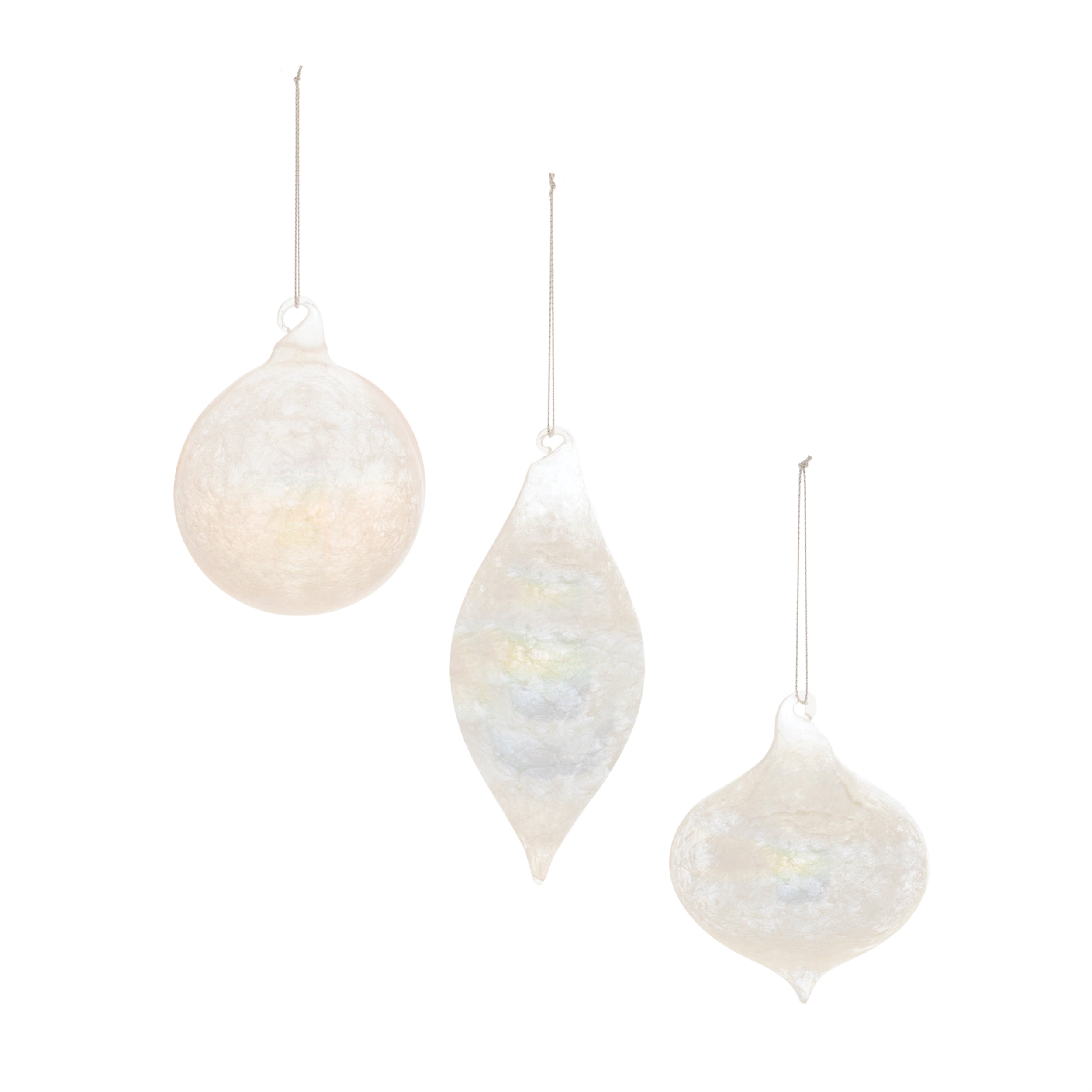 Ornament (3 Asst) 3"D, 3.75"H, 5.5"H Glass