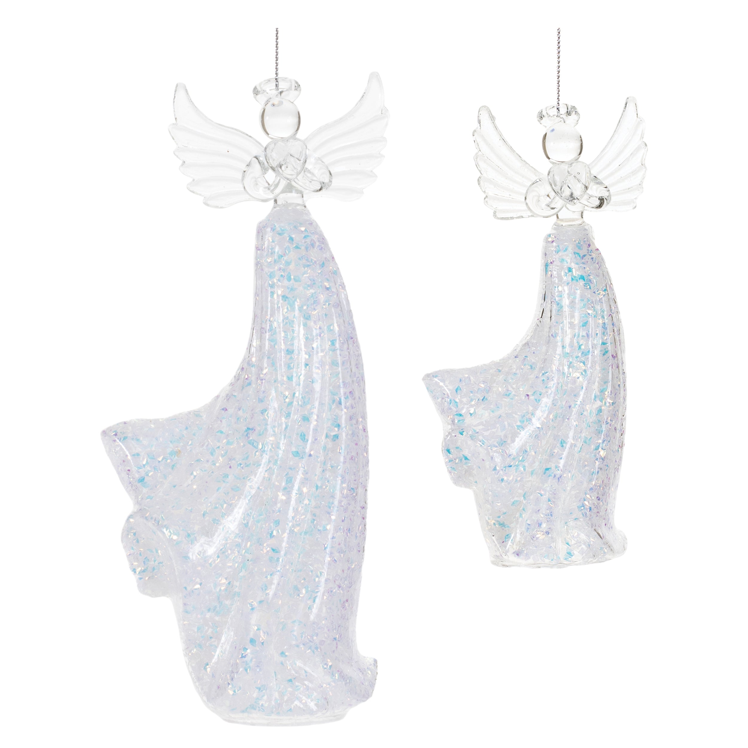 Angel Ornament (Set of 2) 5"H, 7.5"H Glass