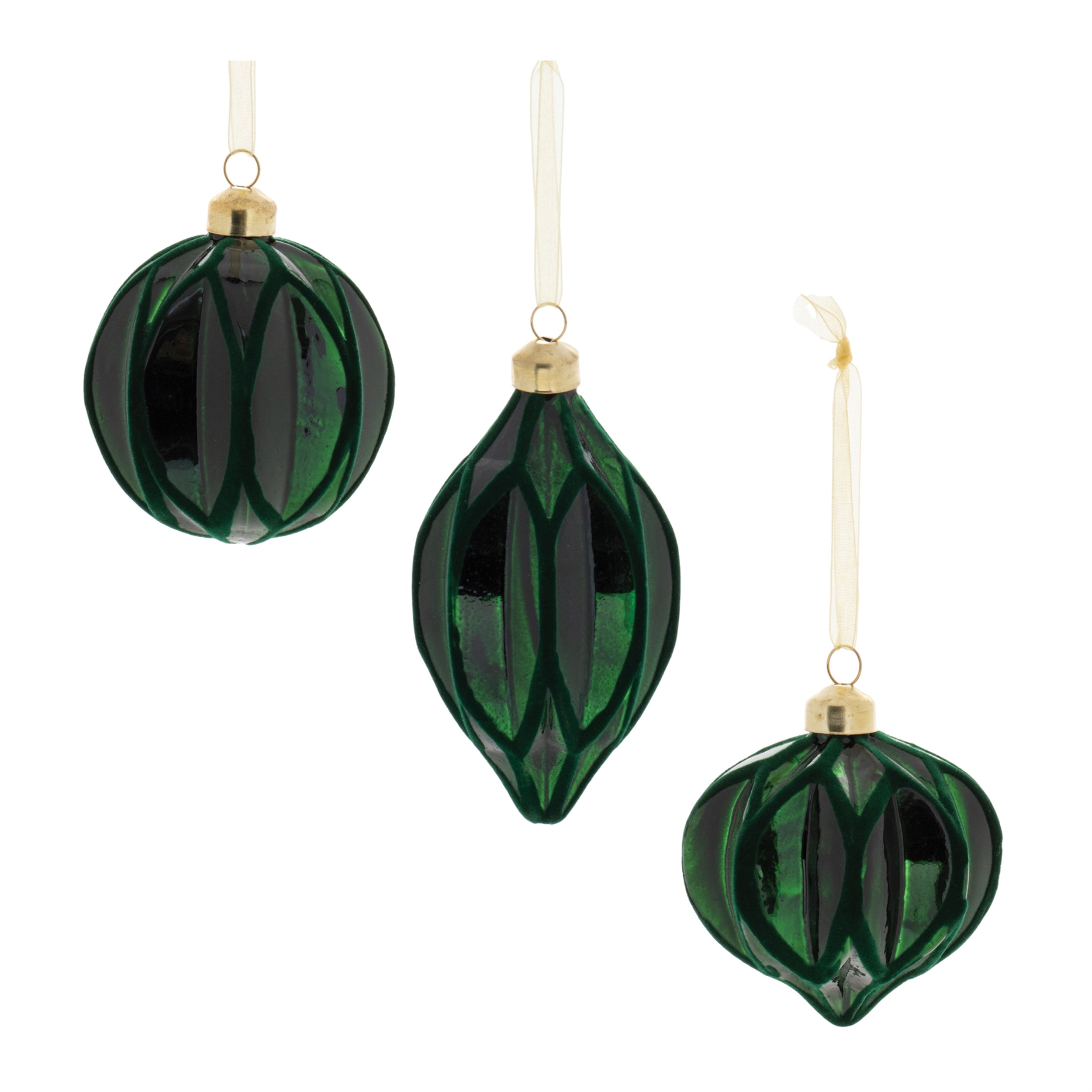 Ornament (3 Asst) 3"D, 3.5"H, 5"H Glass