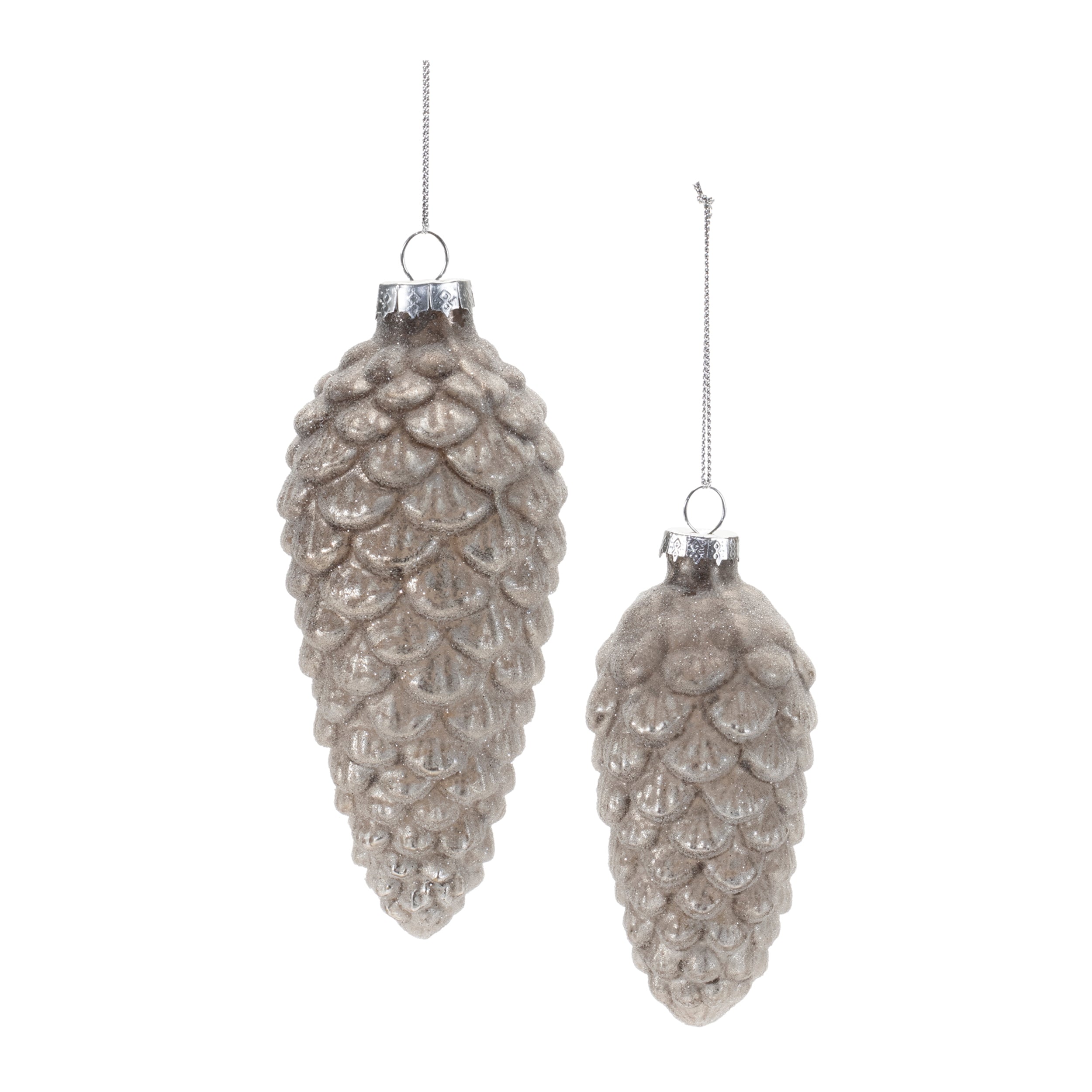 Pine Cone Ornament (Set of 2) 4"H, 5.5"H Glass