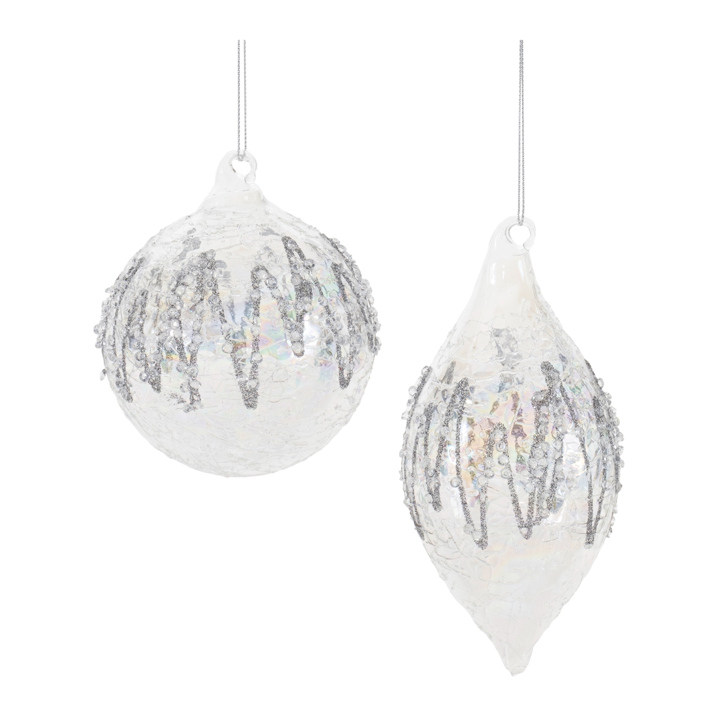 Ornament (2 Asst) 4"D, 6.5"H Glass