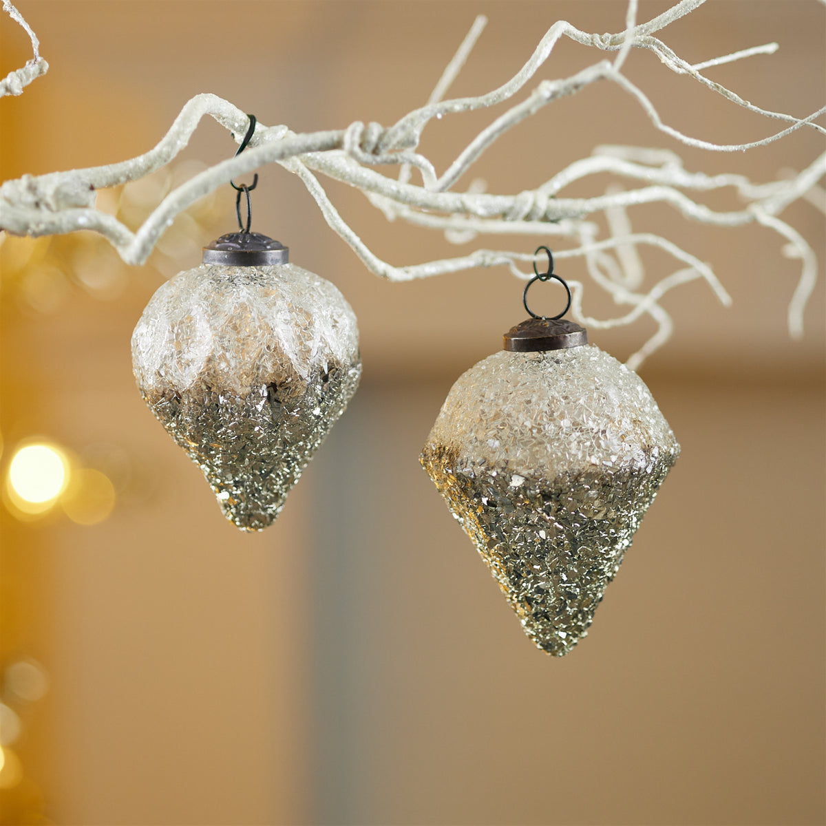Cracked Glass Teardrop Ornaments – Set of 12