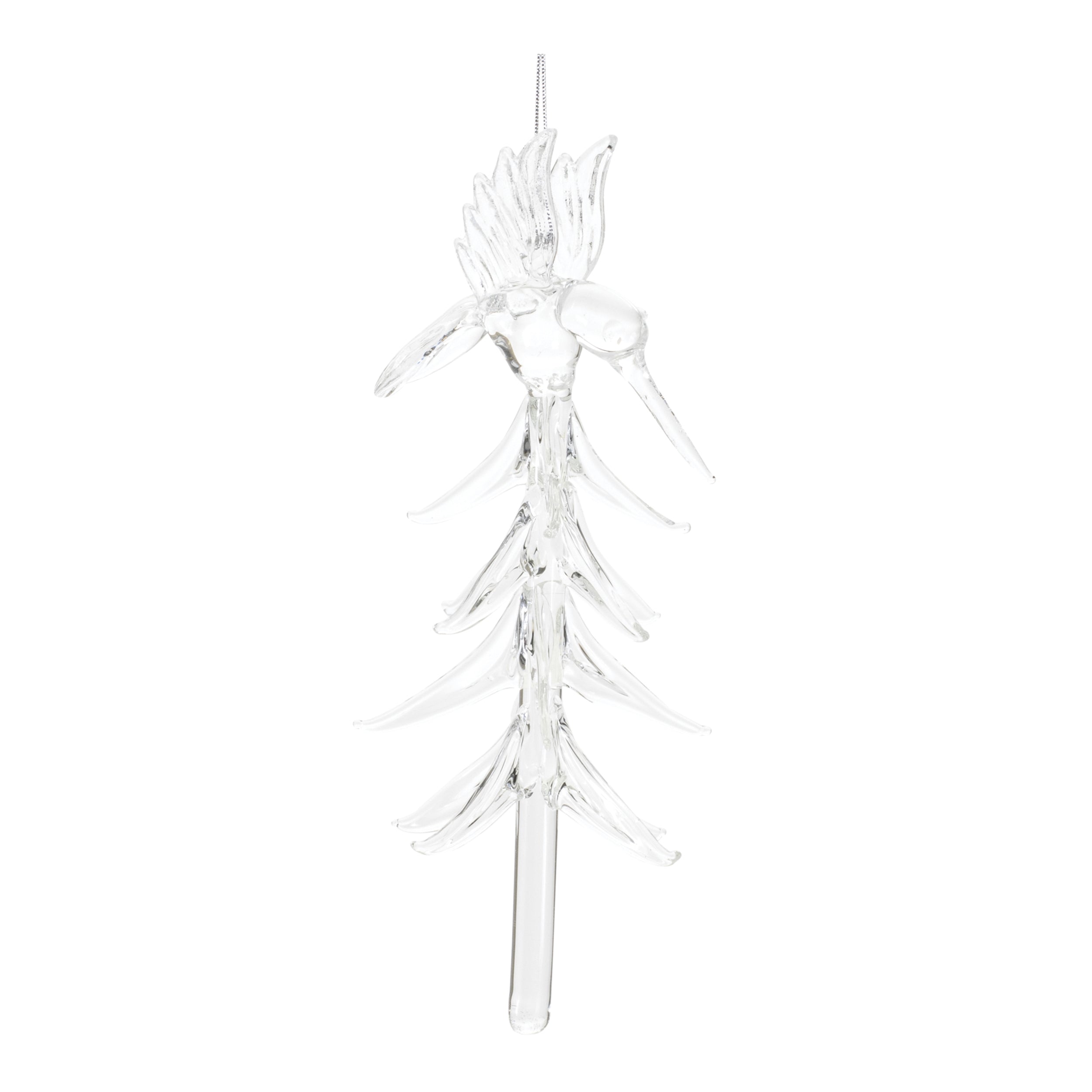 Hummingbird on Tree Ornament 6.5”H Glass