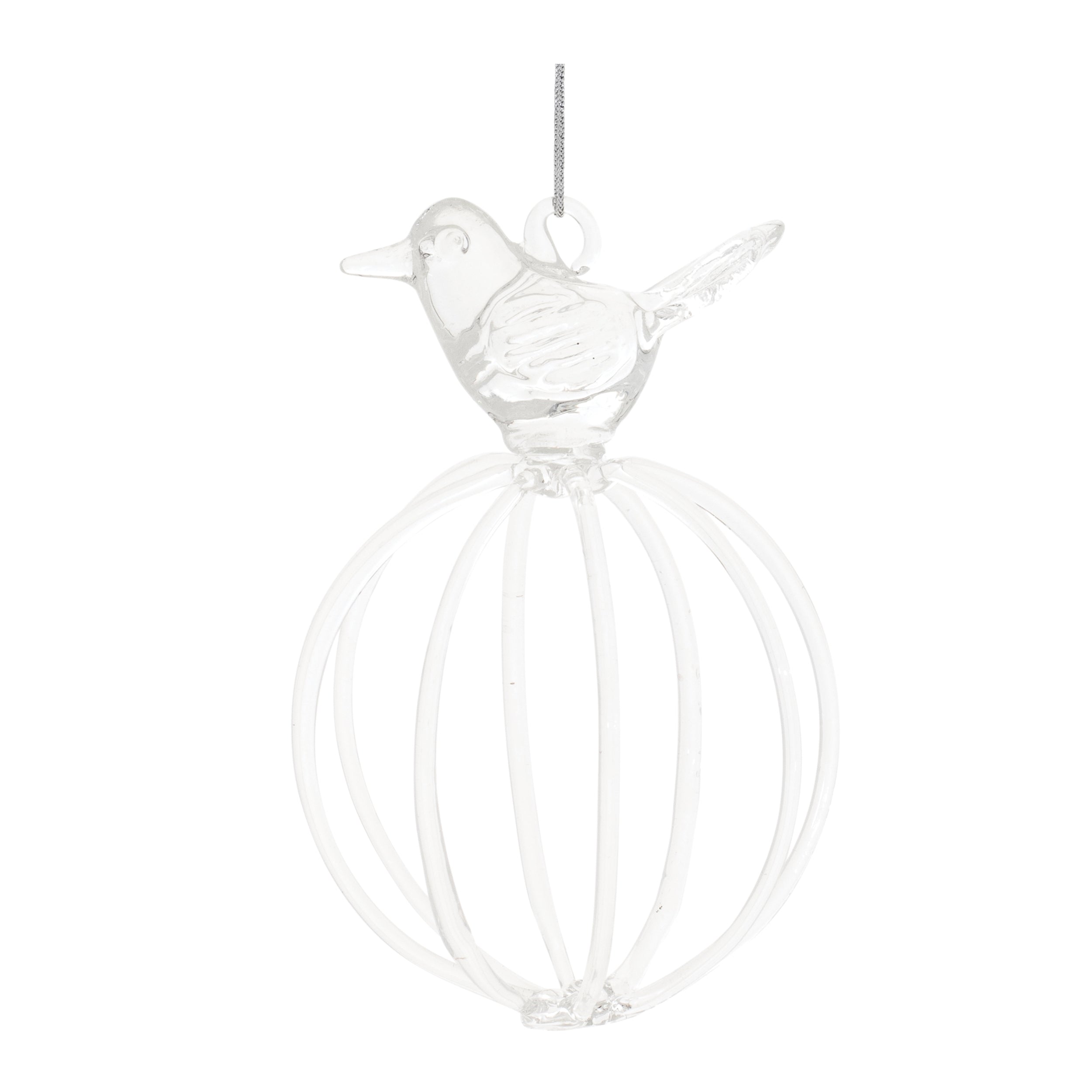 Bird on Ball Ornament 4.25”H Glass