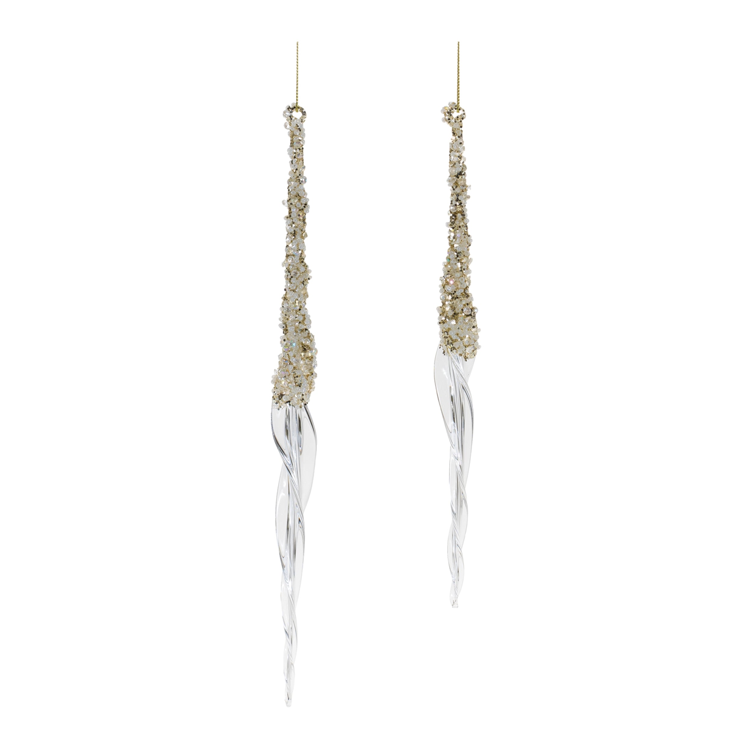 Twisted Icicle Ornament (Set of 2) 9.5"H, 11.5"H Glass