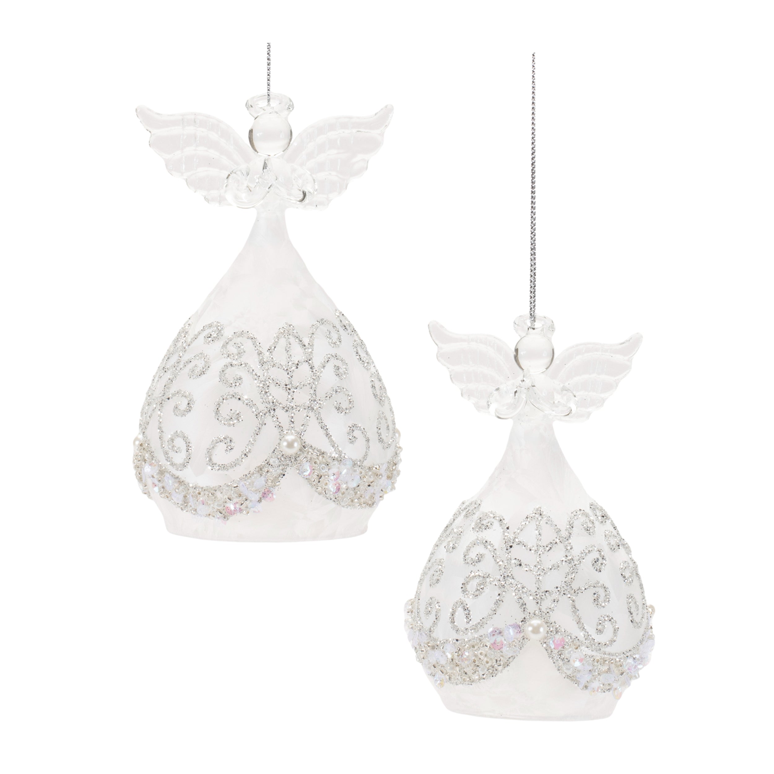 Angel Teardrop Ornament (Set of 2) 4"H, 5"H Glass