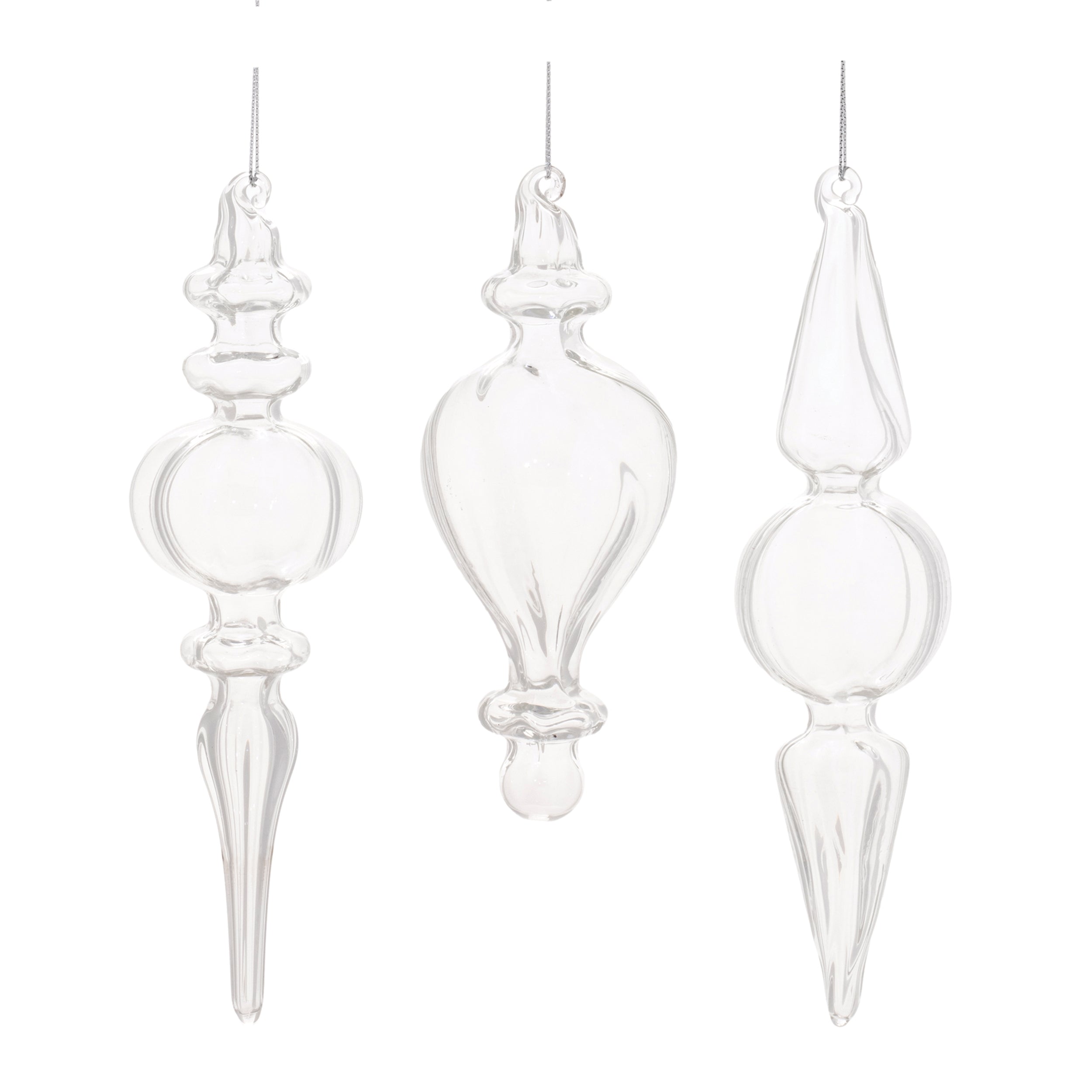 Finial Ornament (3 Asst) 5.5"H, 7.5"H Glass