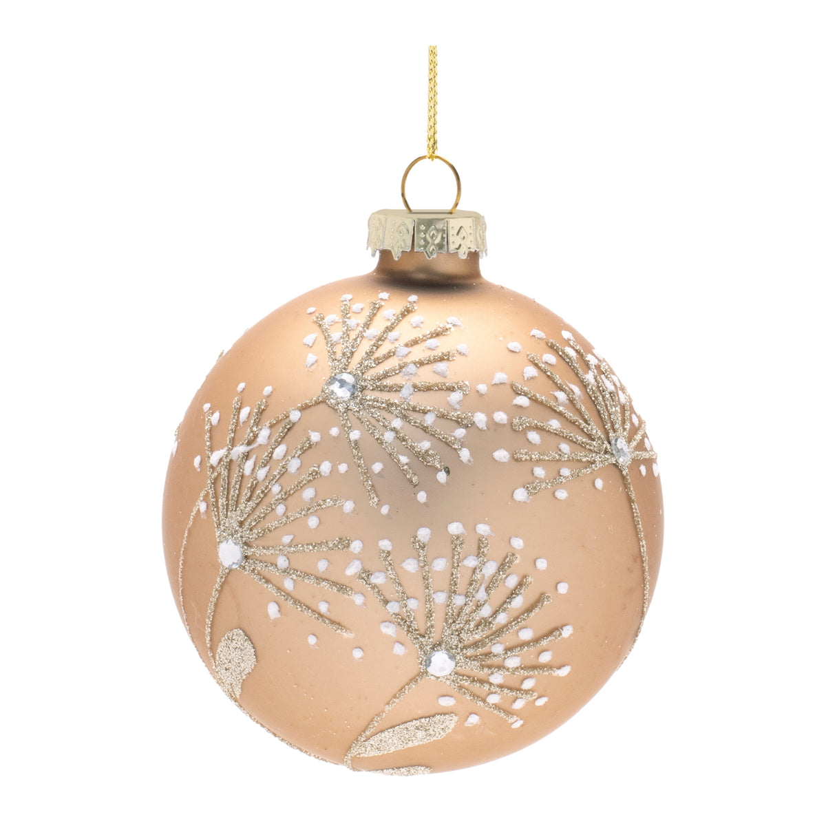 Champagne Floral Glass Ball Ornaments – Set of 12