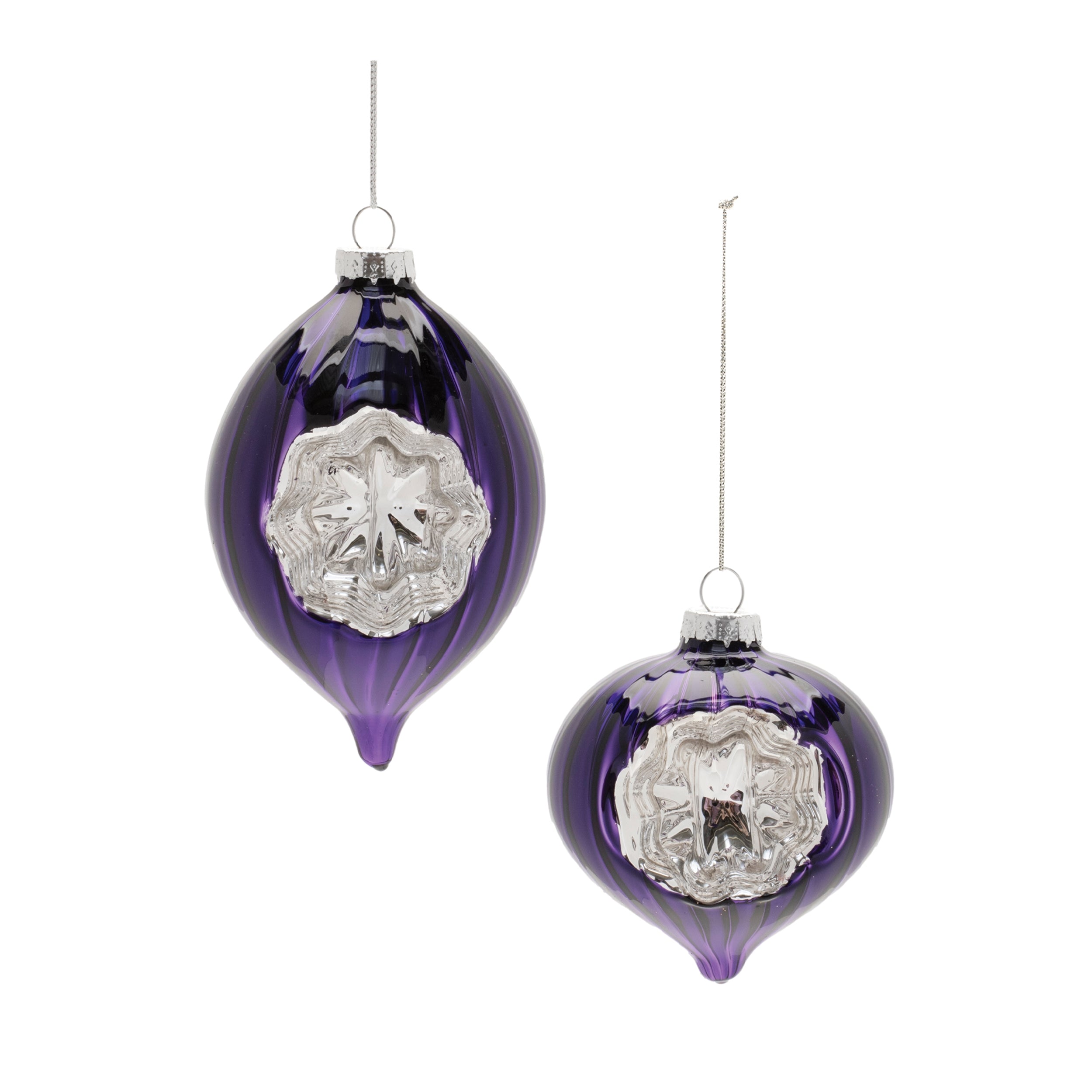Reflector Ornament (2 Asst) 3.25"H, 4.25"H Glass