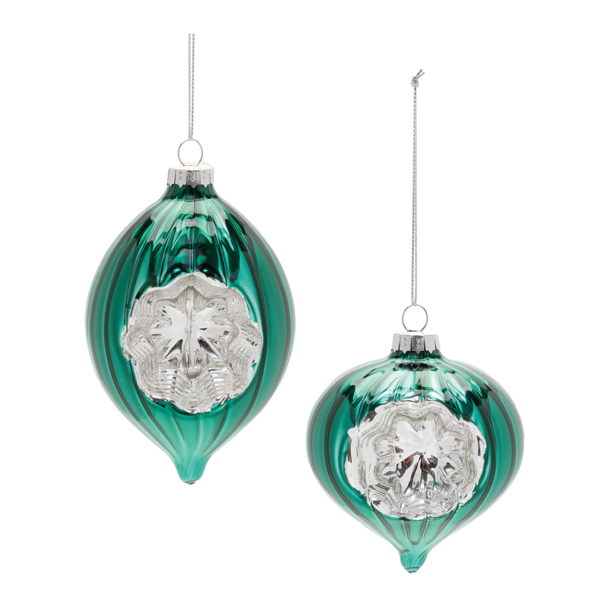 Green Glass Reflector Ornaments – Set of 12
