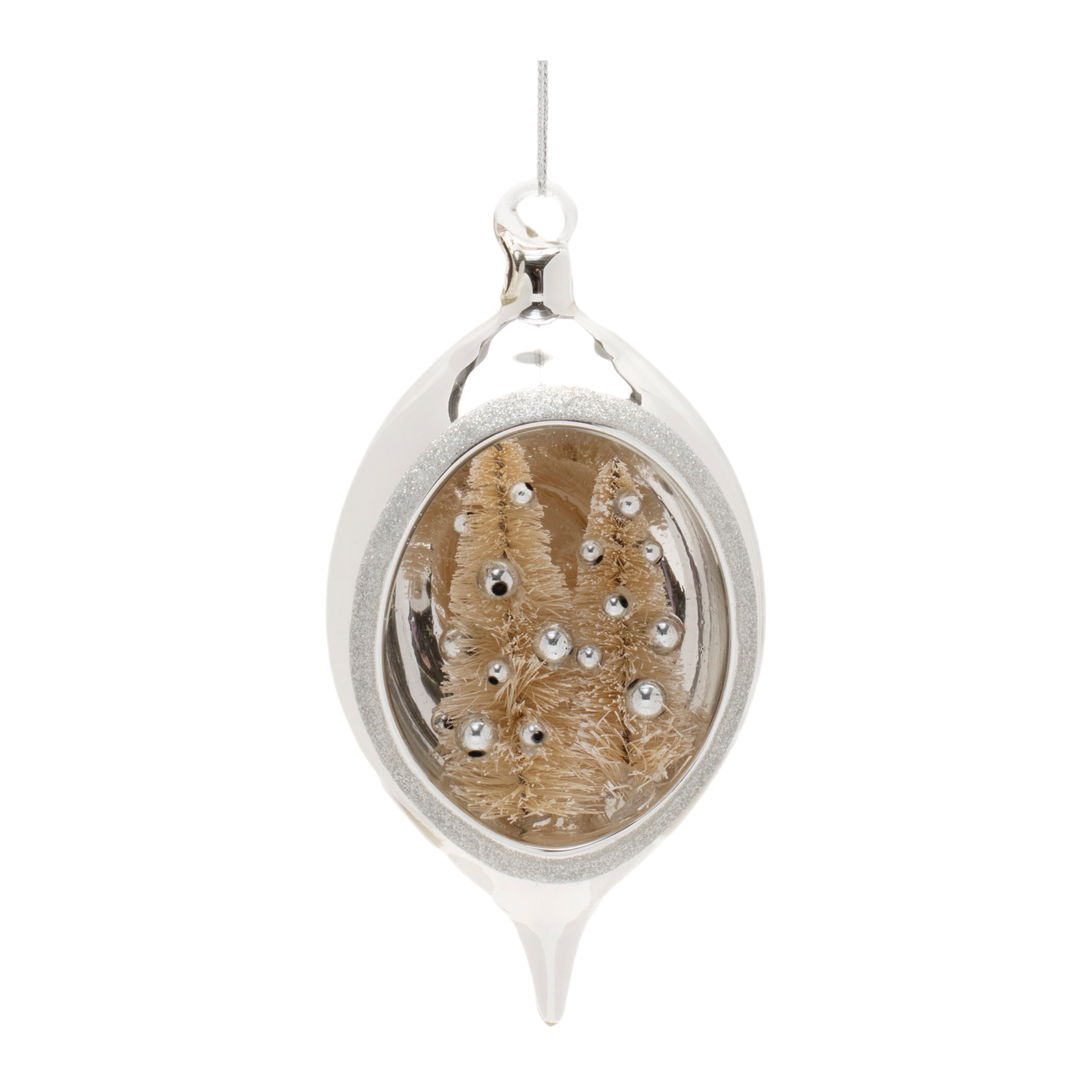 Open Ornament w/Trees 6”H Glass