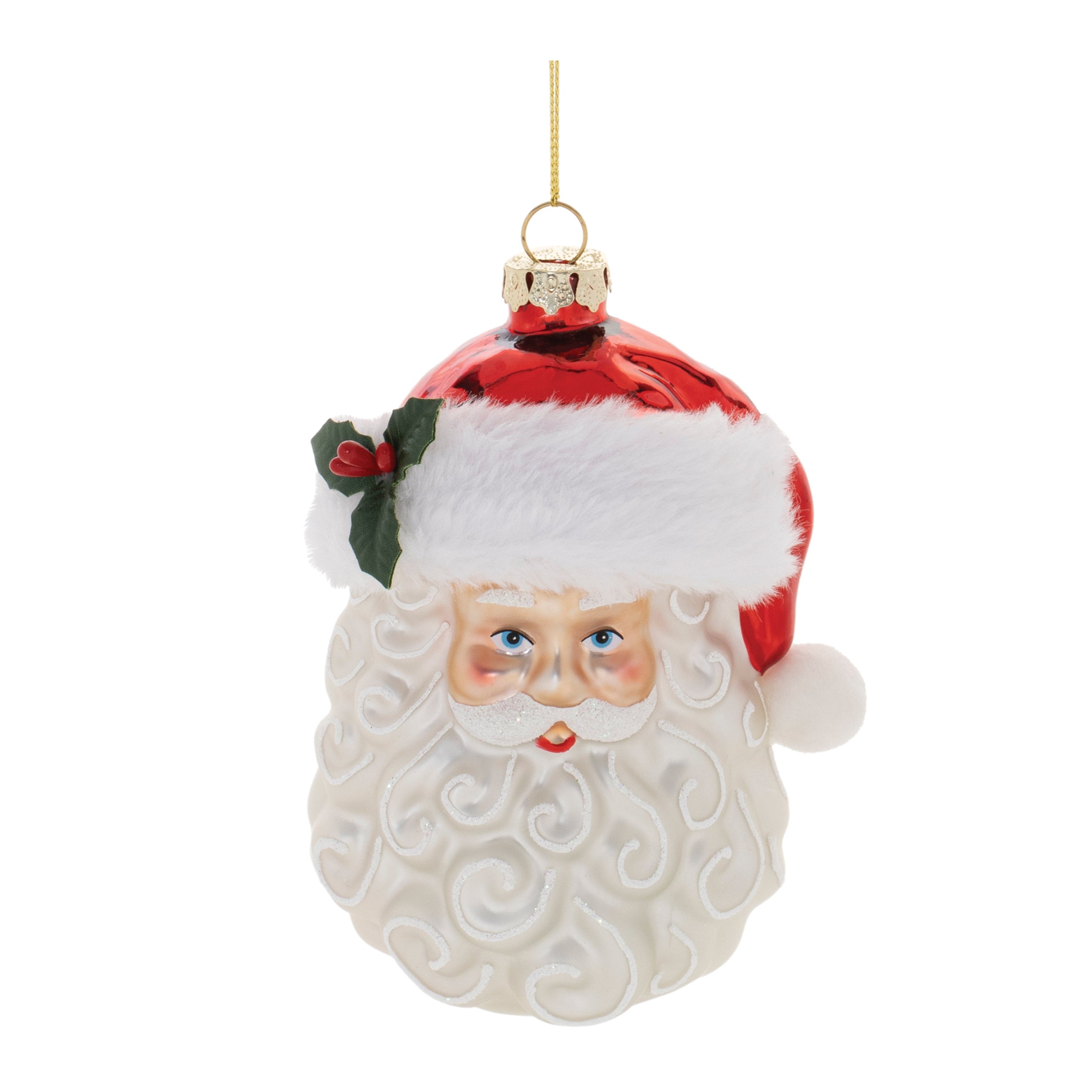 Santa Face Ornament 5.25”H Glass