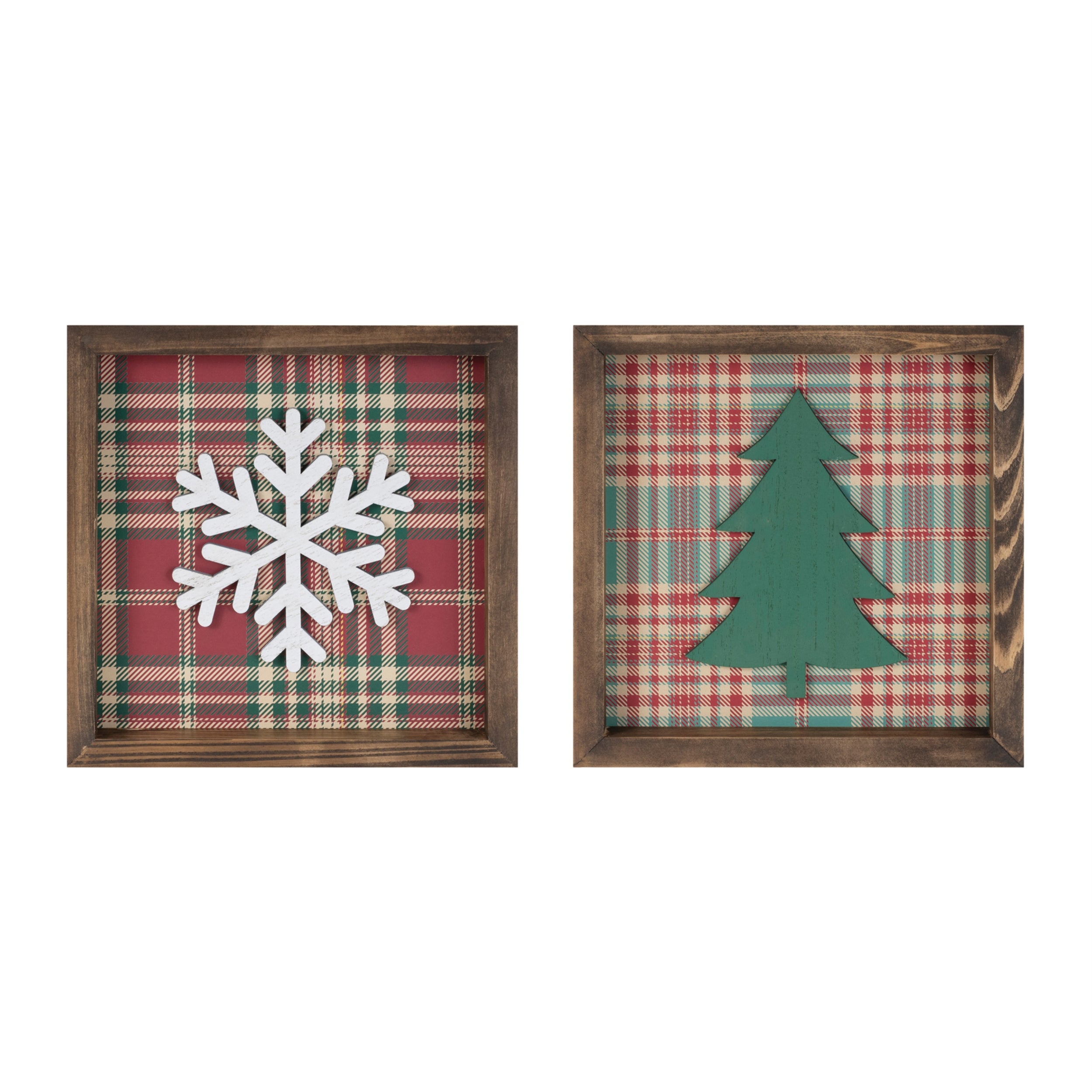 Framed Snowflake and Tree w/Plaid (S/2)