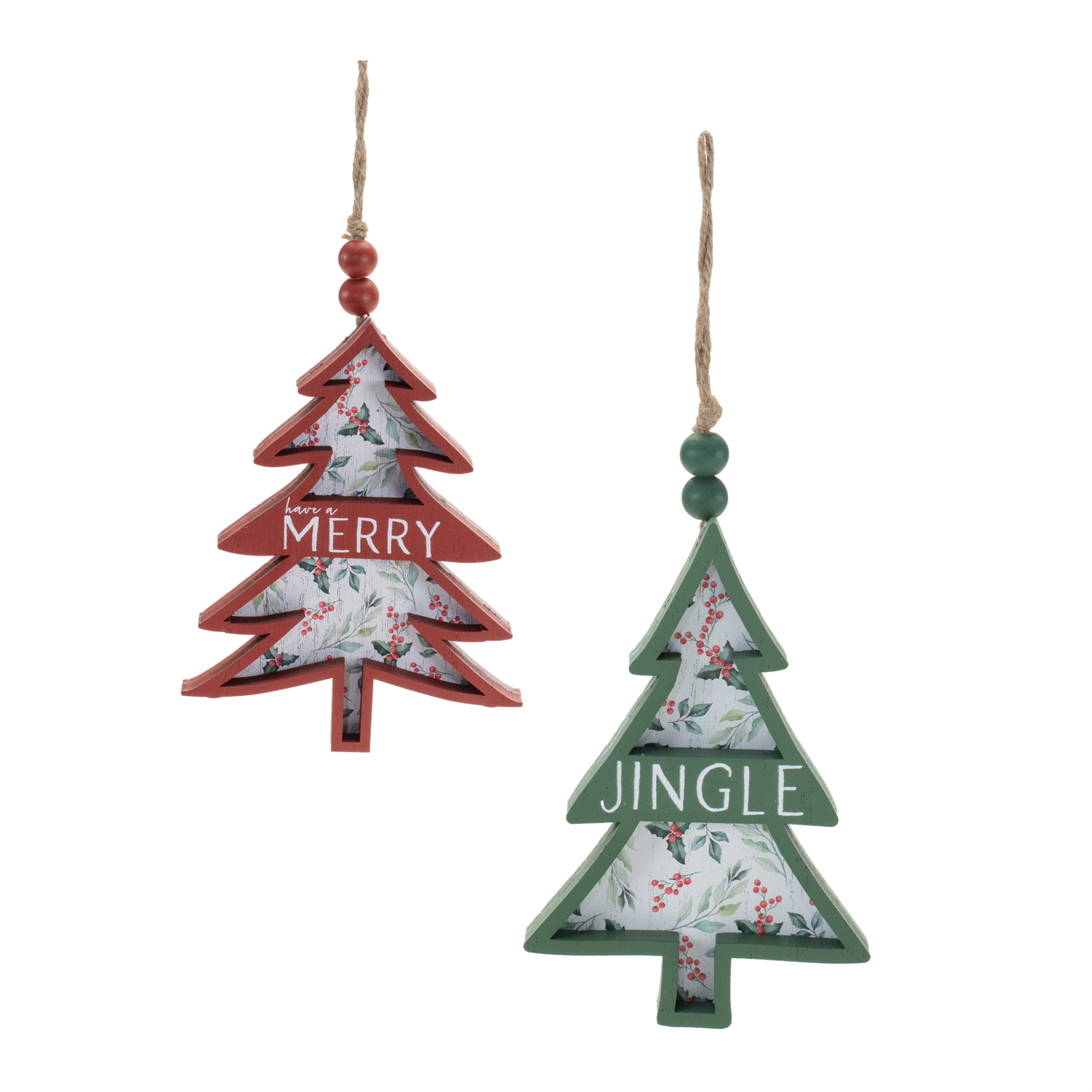 Tree Ornament (2 Asst) 5.5”H Wood/Wood