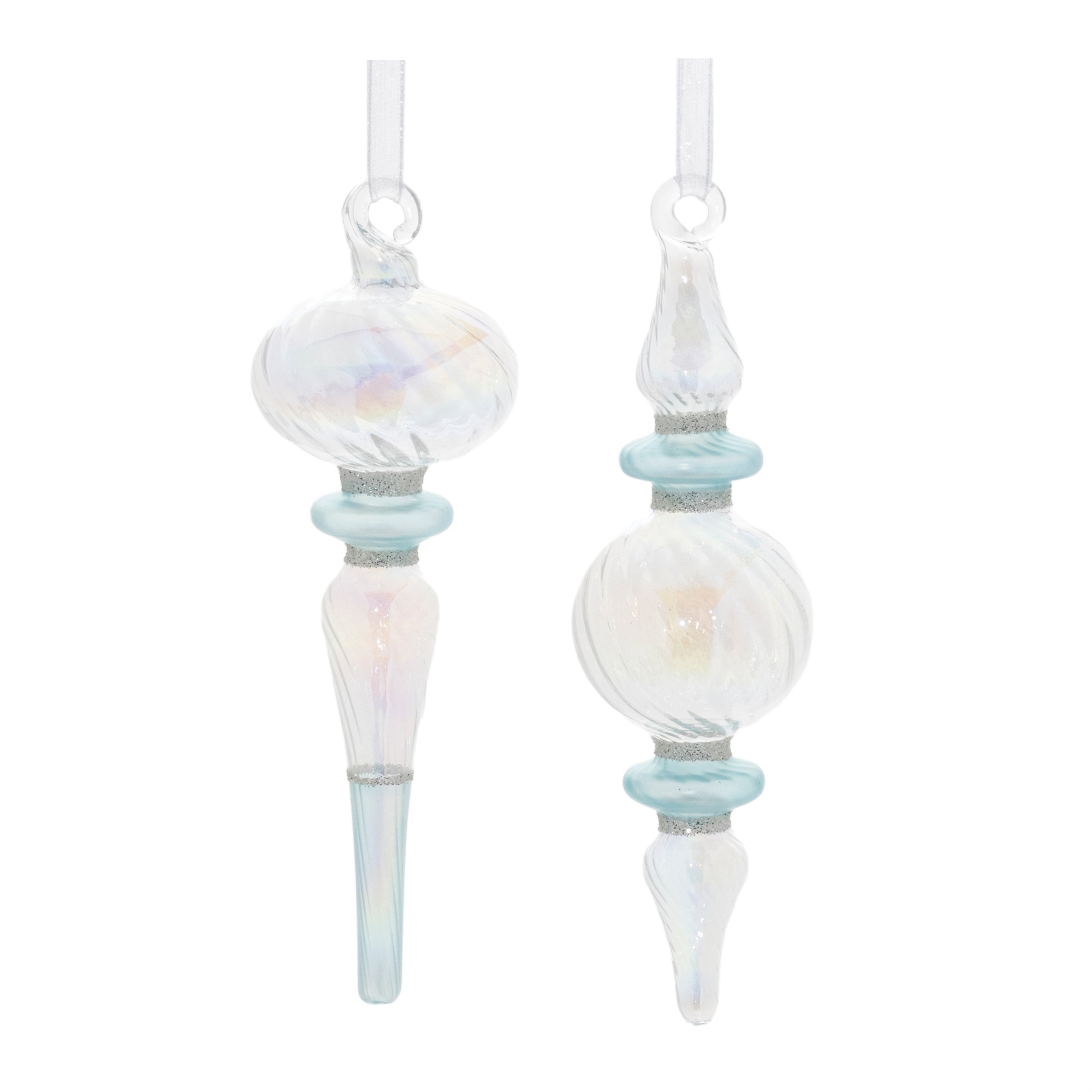 Finial Drop Ornament (2 Asst) 5.5”H Glass