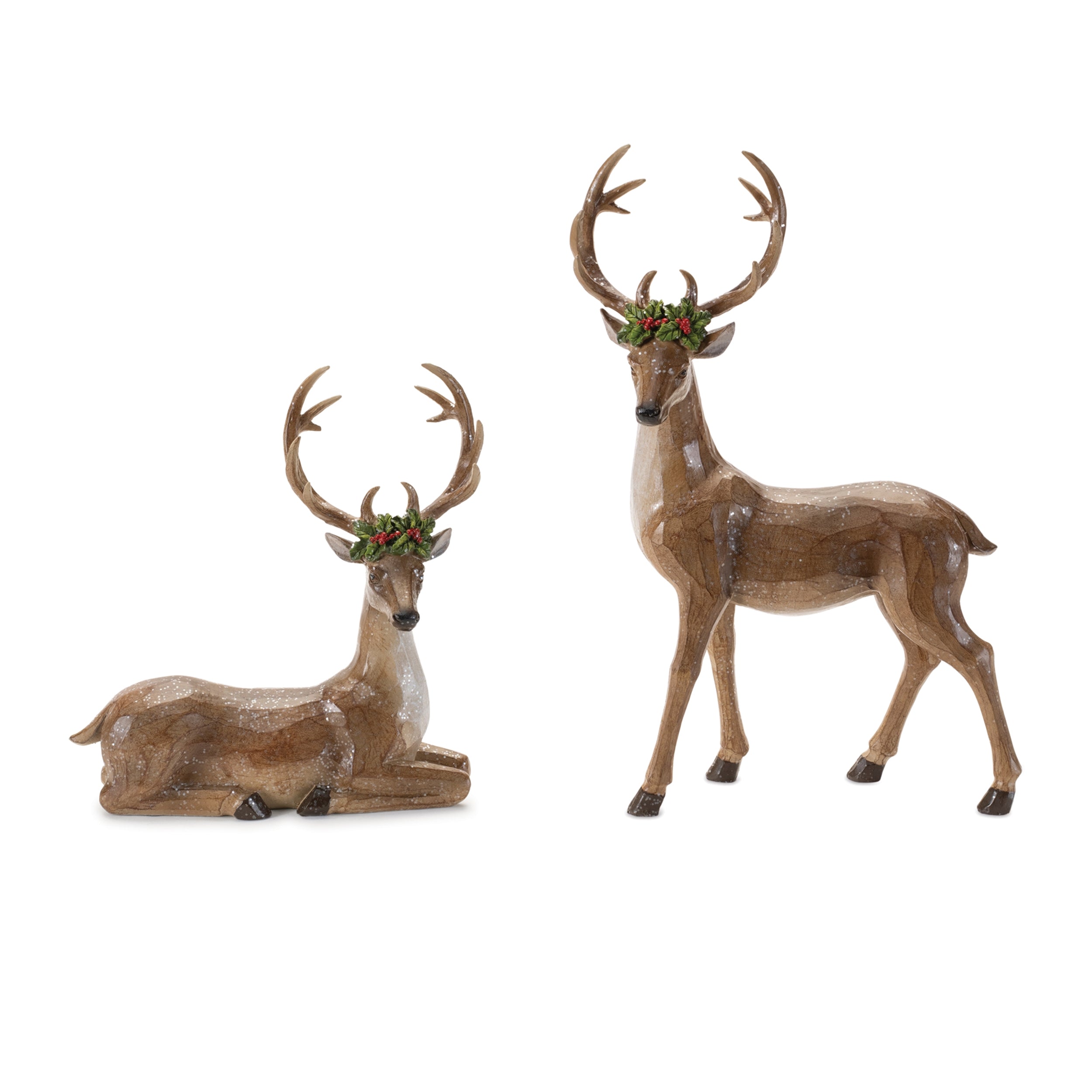 Deer w/Holly (2 Asst) 8.5"H, 13"H Resin