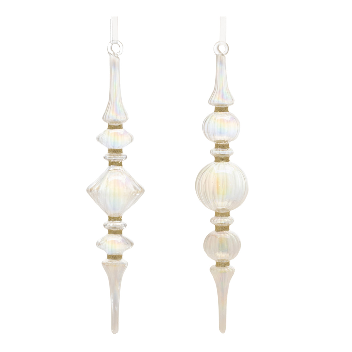 Clear Iridescent Finial Drop Ornament (Set of 12)