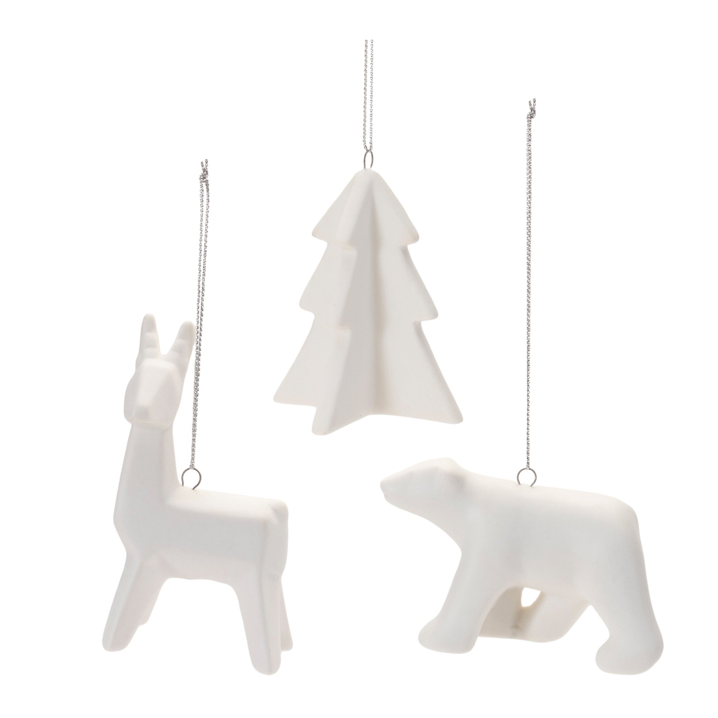 Deer/Bear/Tree Ornament (3 Asst) 2"H, 3.25"H, 3.5"H Ceramic