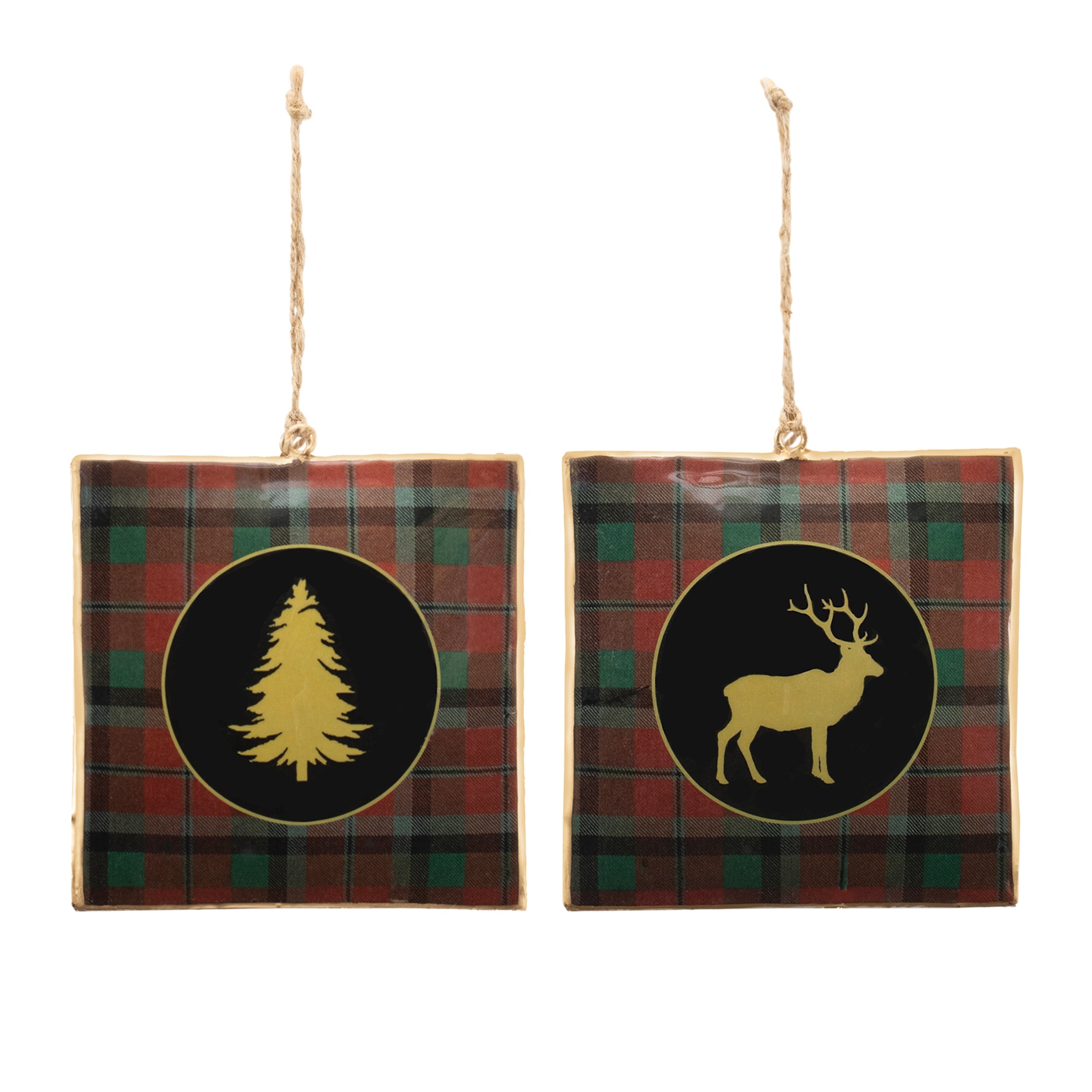Plaid Square Ornament (2 Asst) 4.25”H Iron