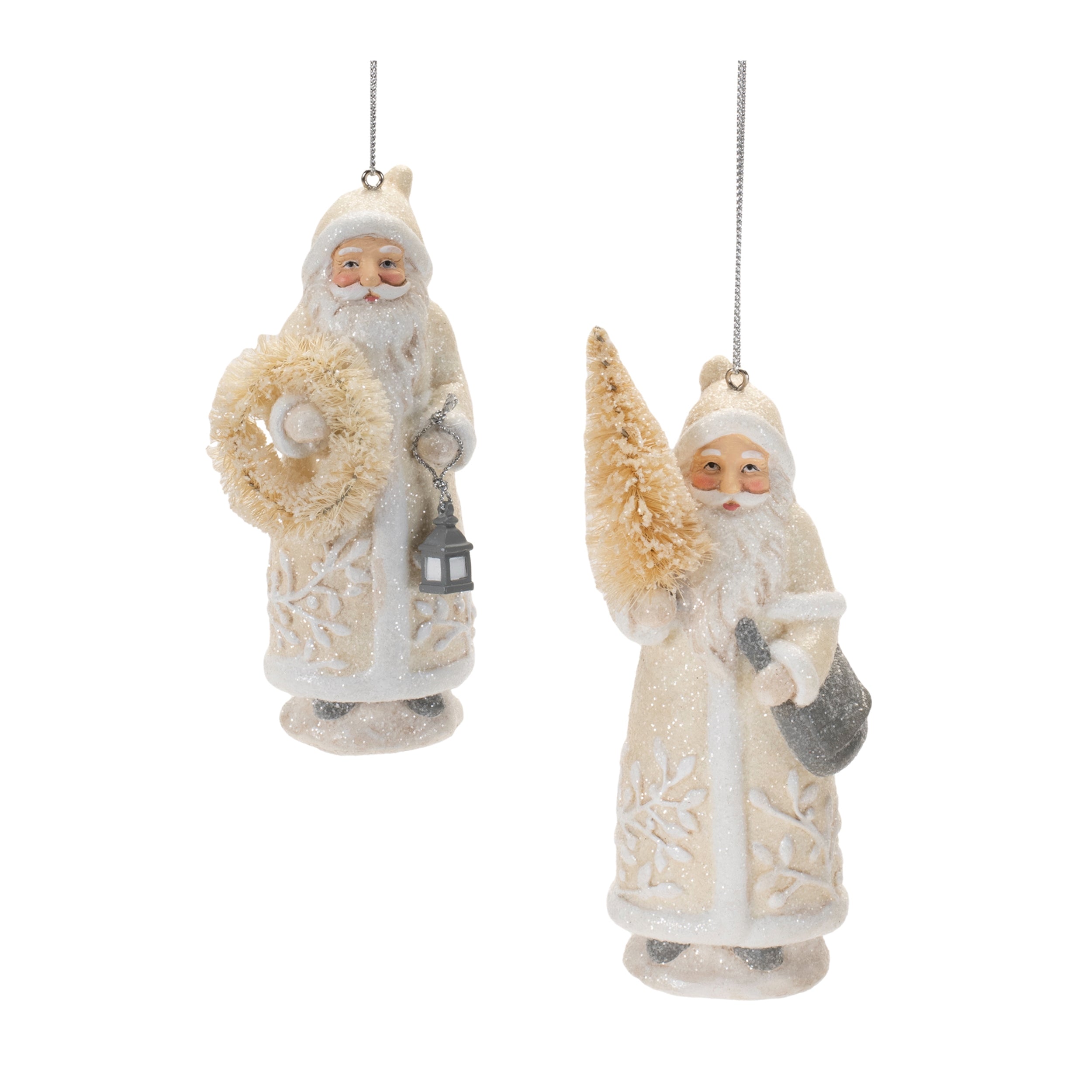Santa Ornament (2 Asst) 5”H Paper Pulp/Sisal