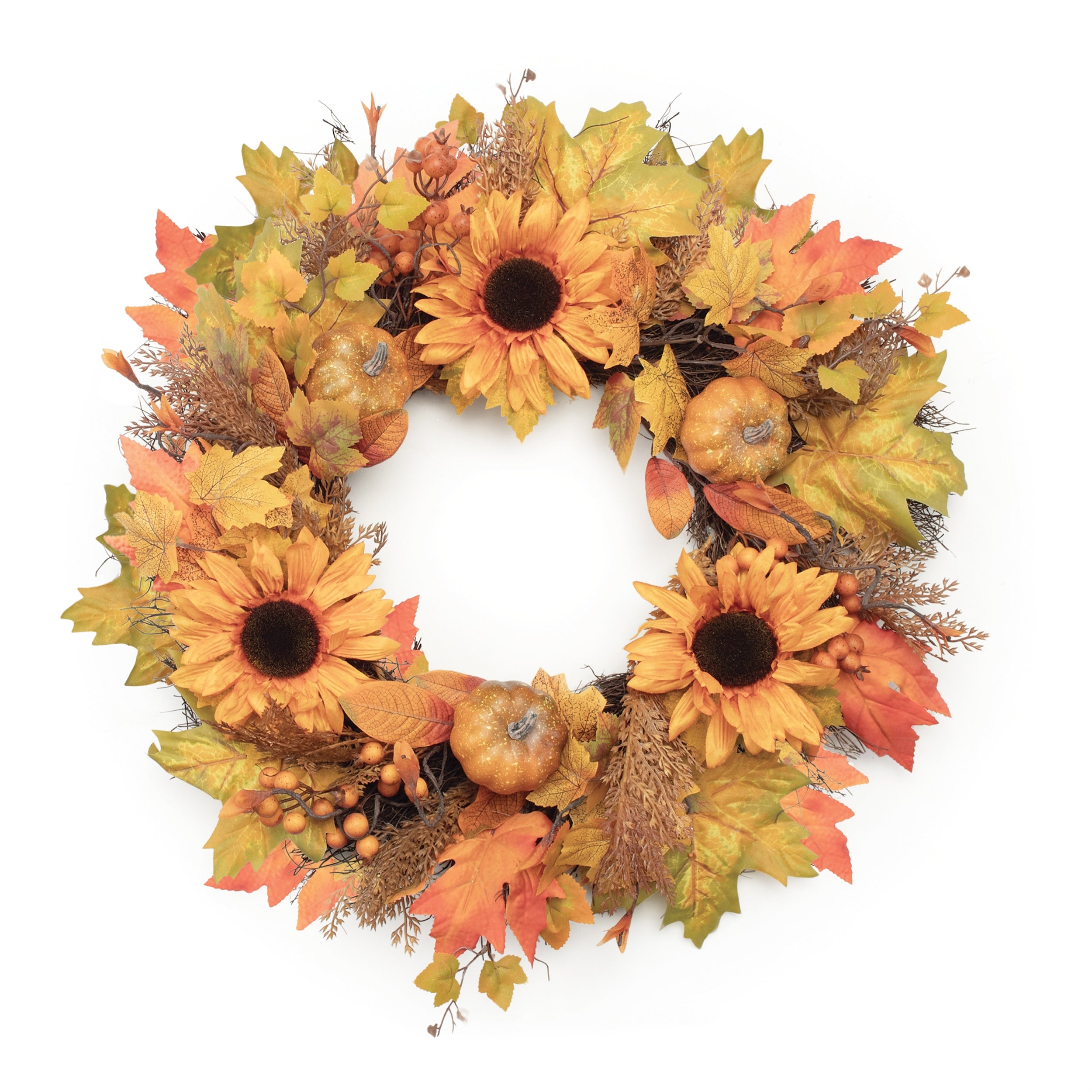 Sunflower/Pumpkin Wreath 24”D Polyester/Twig