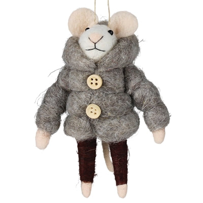 Mouse in Puffer Jacket Ornament, Felt
